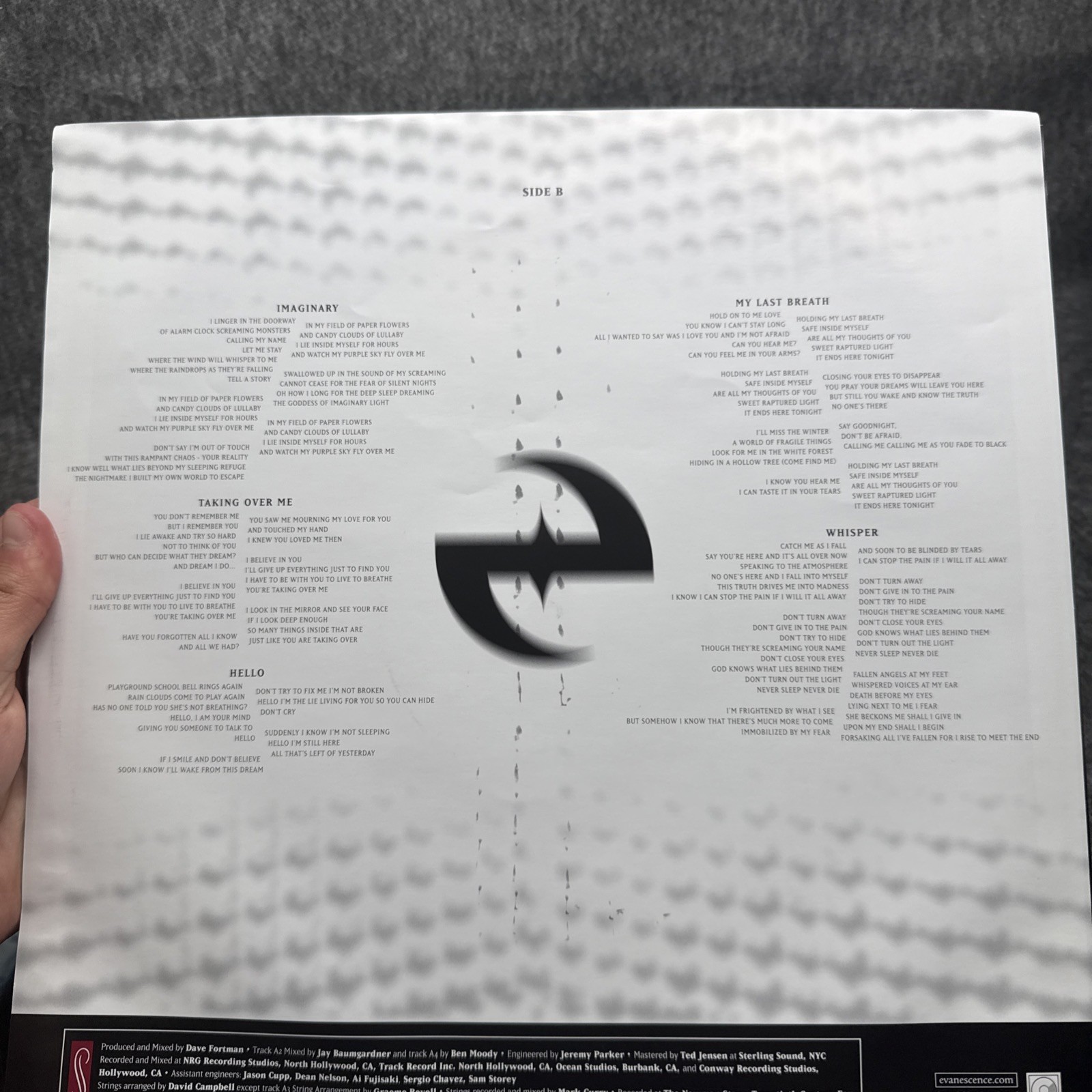 Evanescence Fallen LP Vinyl Record Clear Smoke Colored, Exclusive