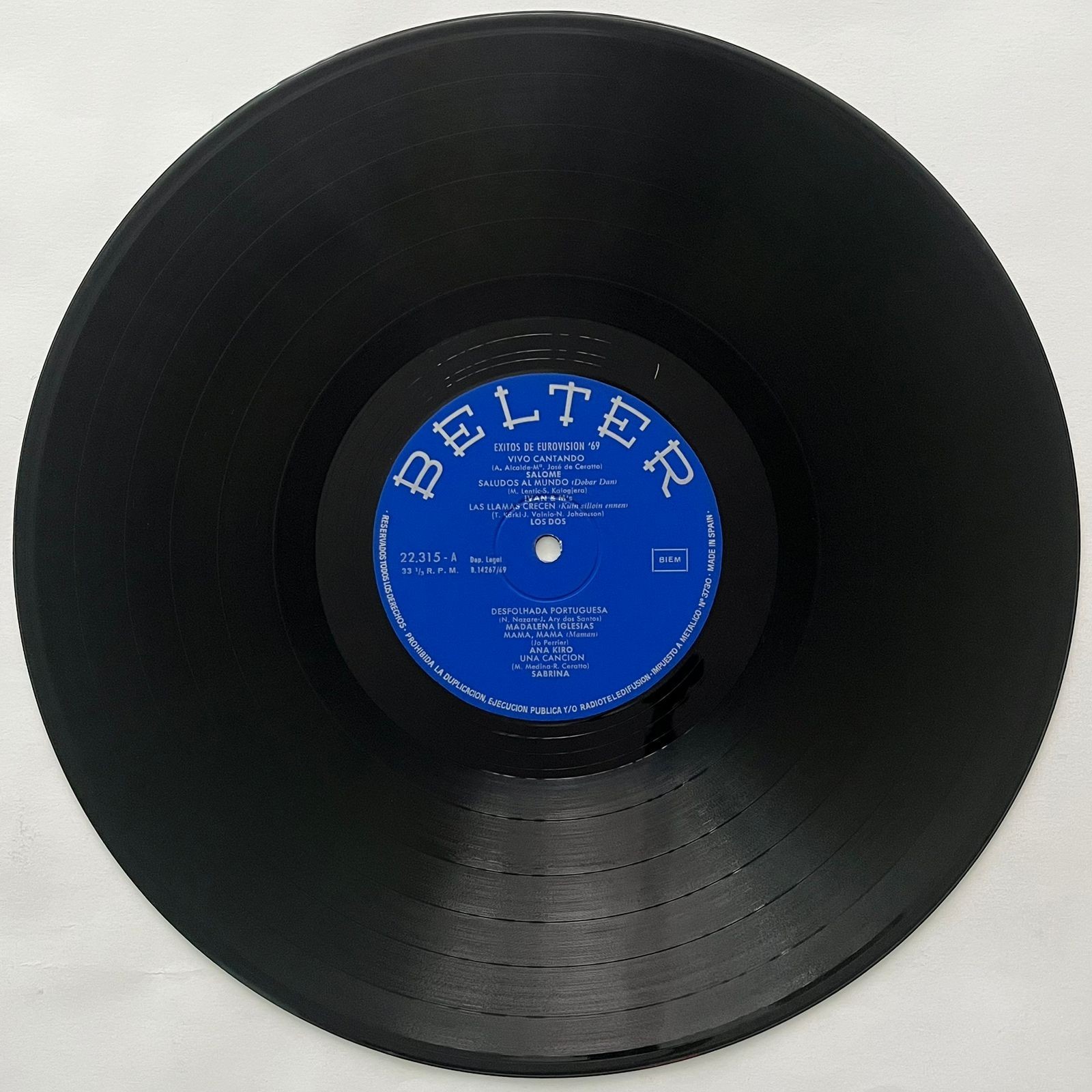 EXITOS DE EUROVISION ’69, FEAT. SALOME / SABRINA, 1969 SPANISH LP WEAR COVER