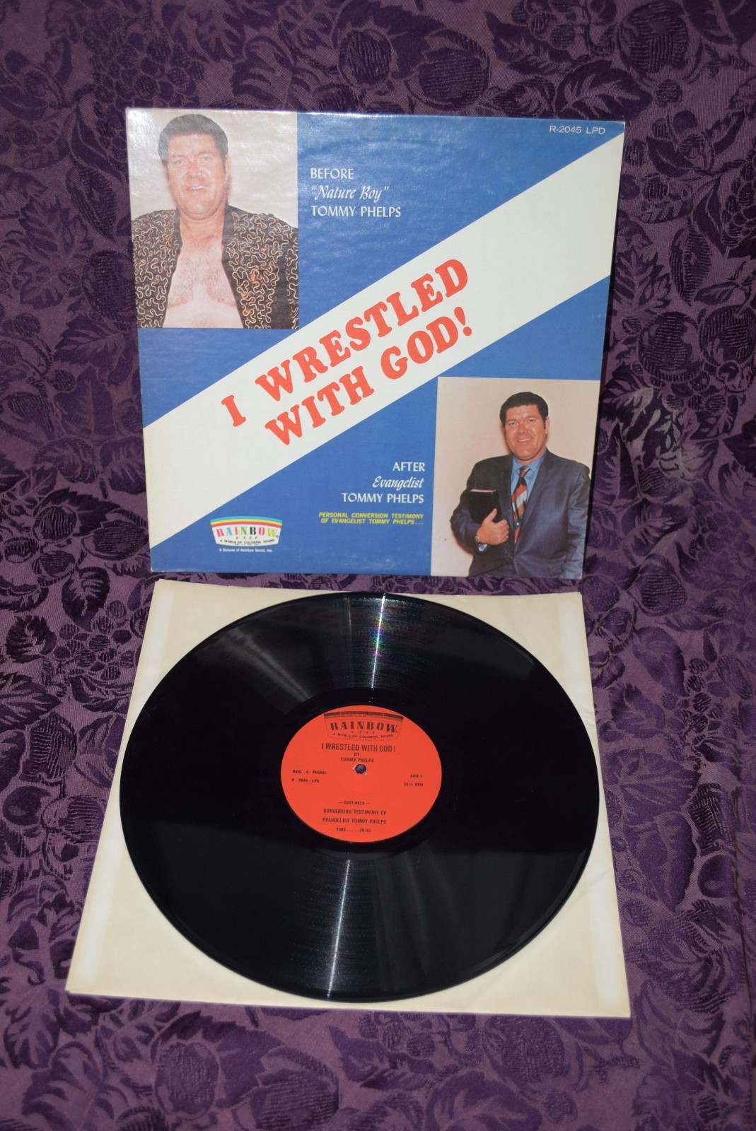 TOMMY PHELPS I Wrestled With God RAINBOW Xian Spoken Word SIGNED VG+/VG+