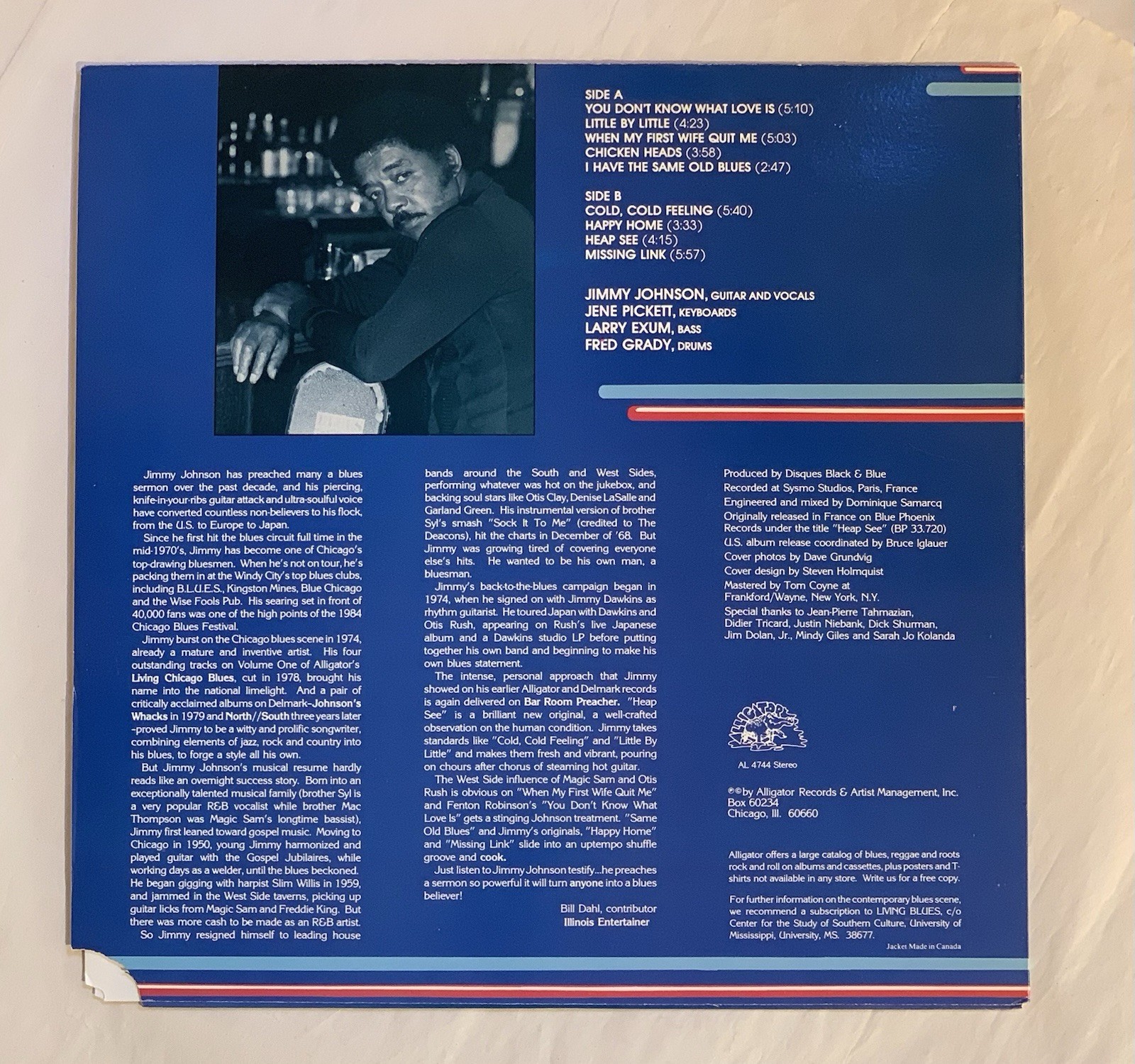 Jimmy Johnson-Bar Room Preacher Alligator Records AL-4744 EX Vinyl