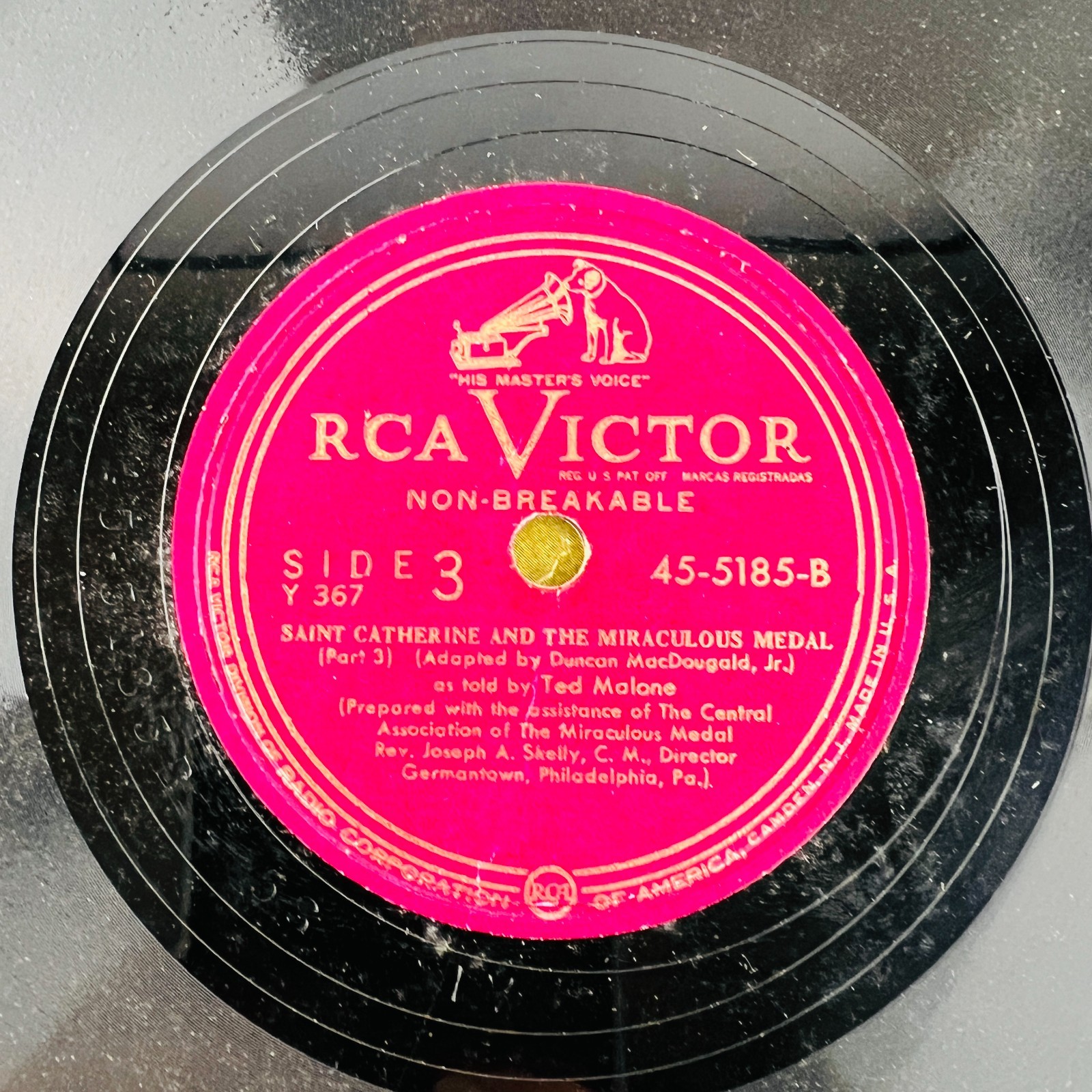 Ted Malone – Saint Catherine And The Miraculous Medal 78RPM Single Record 2x 10″