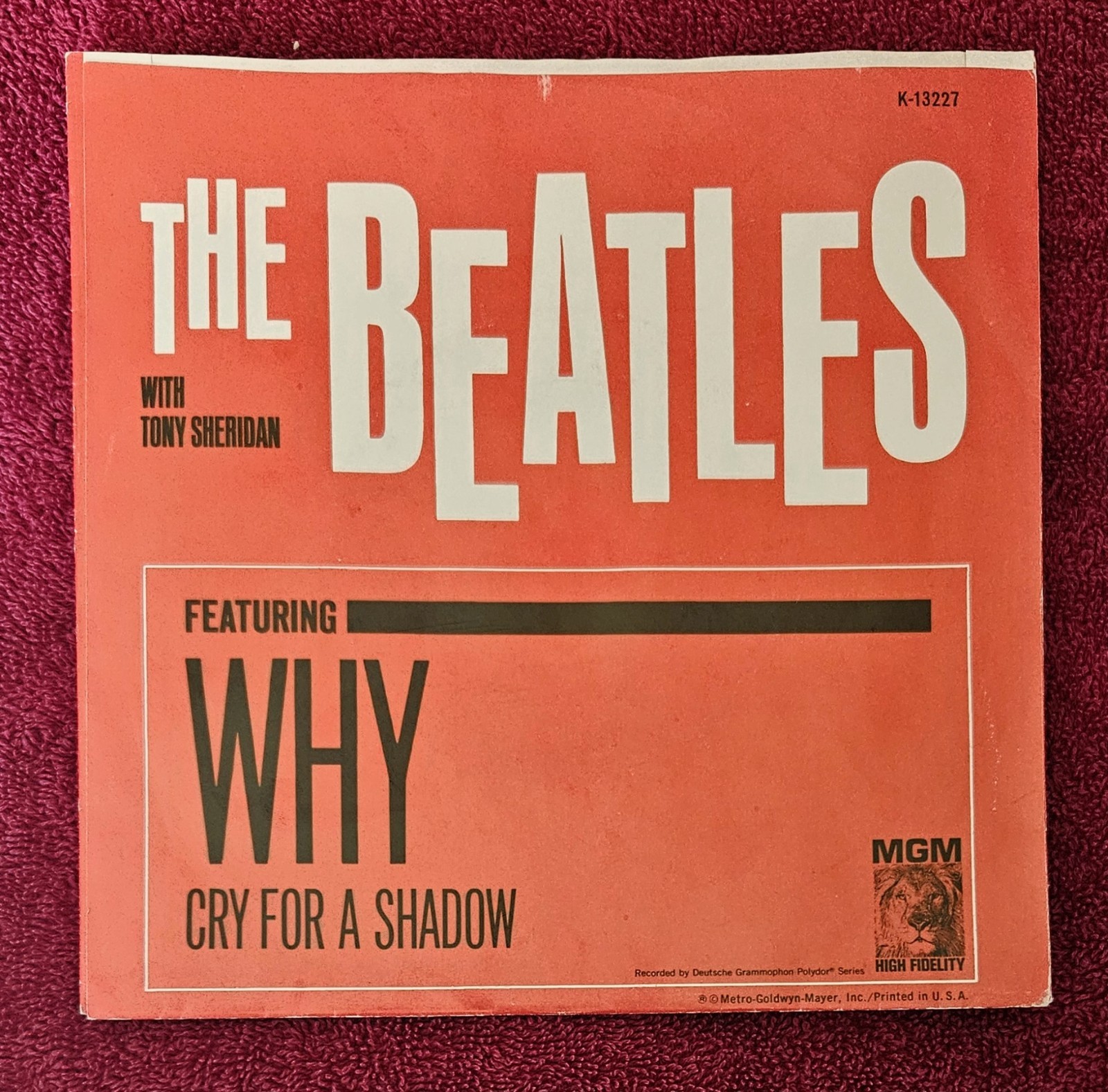 RARE!!! BEATLES NEAR MINT- SLEEVE ONLY 1964 “Why” WONDERFUL OVERALL!!! CLEAN!!!