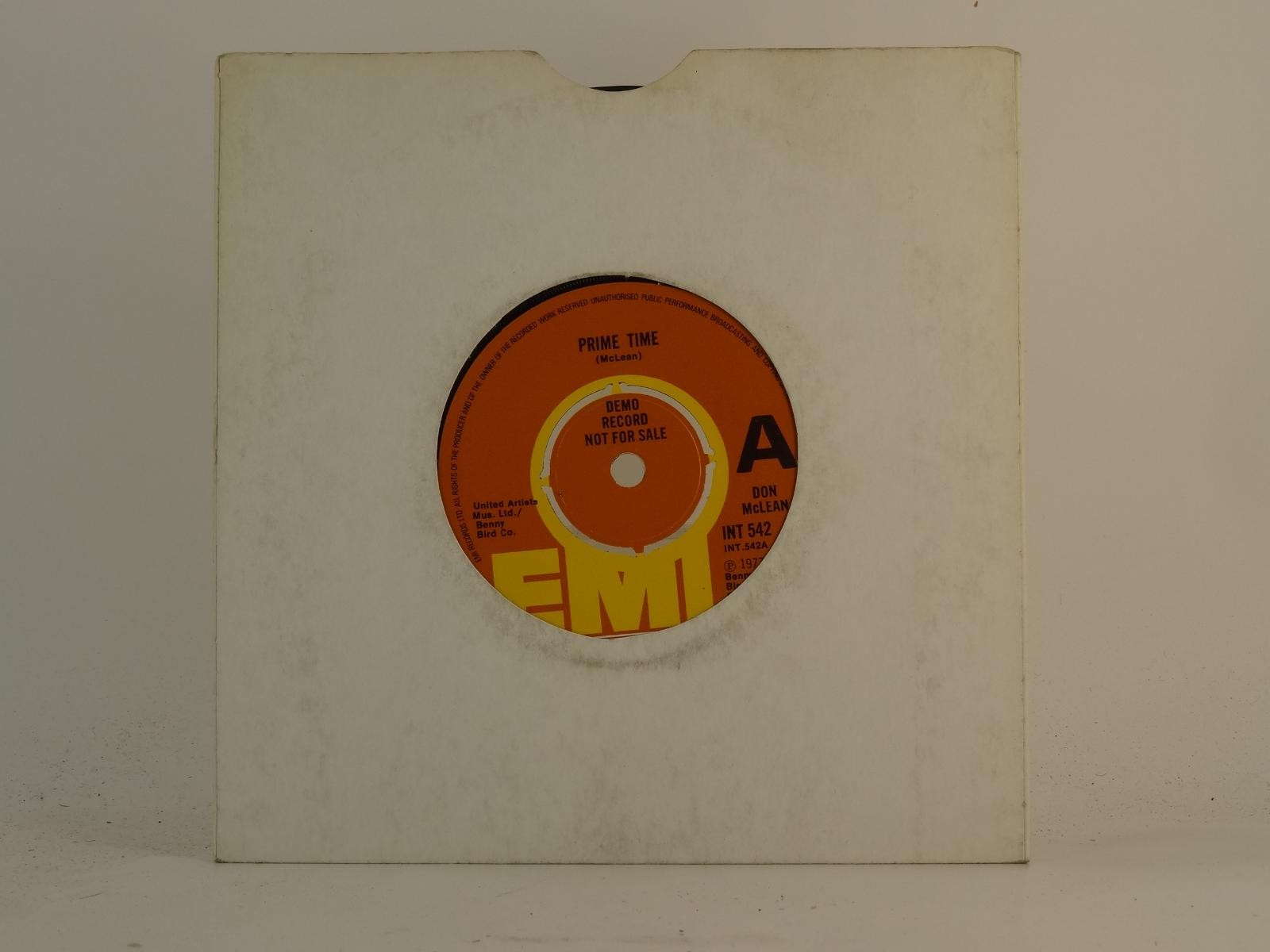 DON MCLEAN PRIME TIME (DEMO) (78) 2 Track 7″ Single including Plain Paper Sleeve