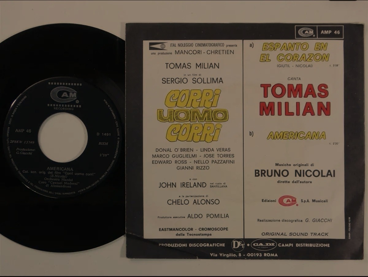 BRUNO NICOLAI / ENNIO MORRICONE – CORRI UOMO CORRI SOUNDTRACK 7″ SINGLE 1968 CAM