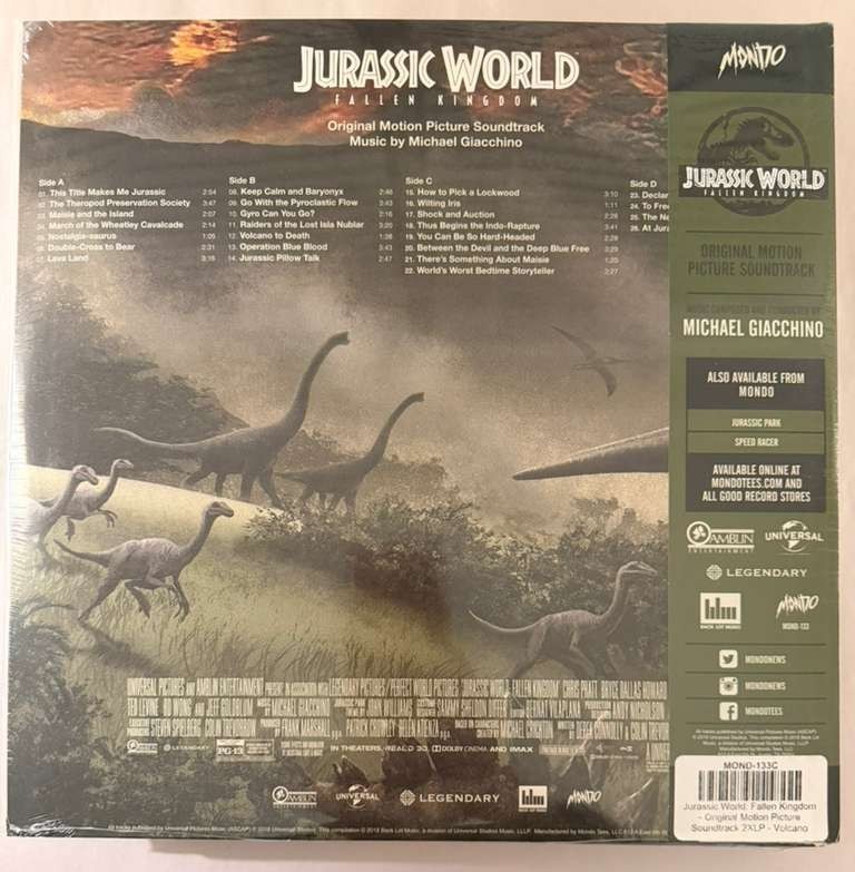 JURASSIC WORLD: FALLEN KINGDOM (SOUNDTRACK) – 180G VINYL 2LP VOLCANO MOND-133C