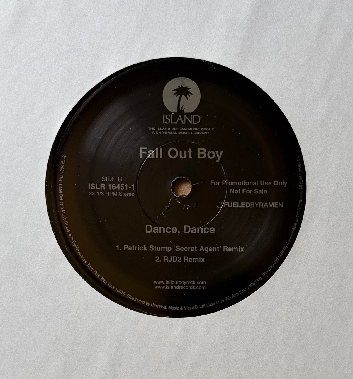 Fall Out Boy – Dance, Dance RARE 12″ promo vinyl single ’06