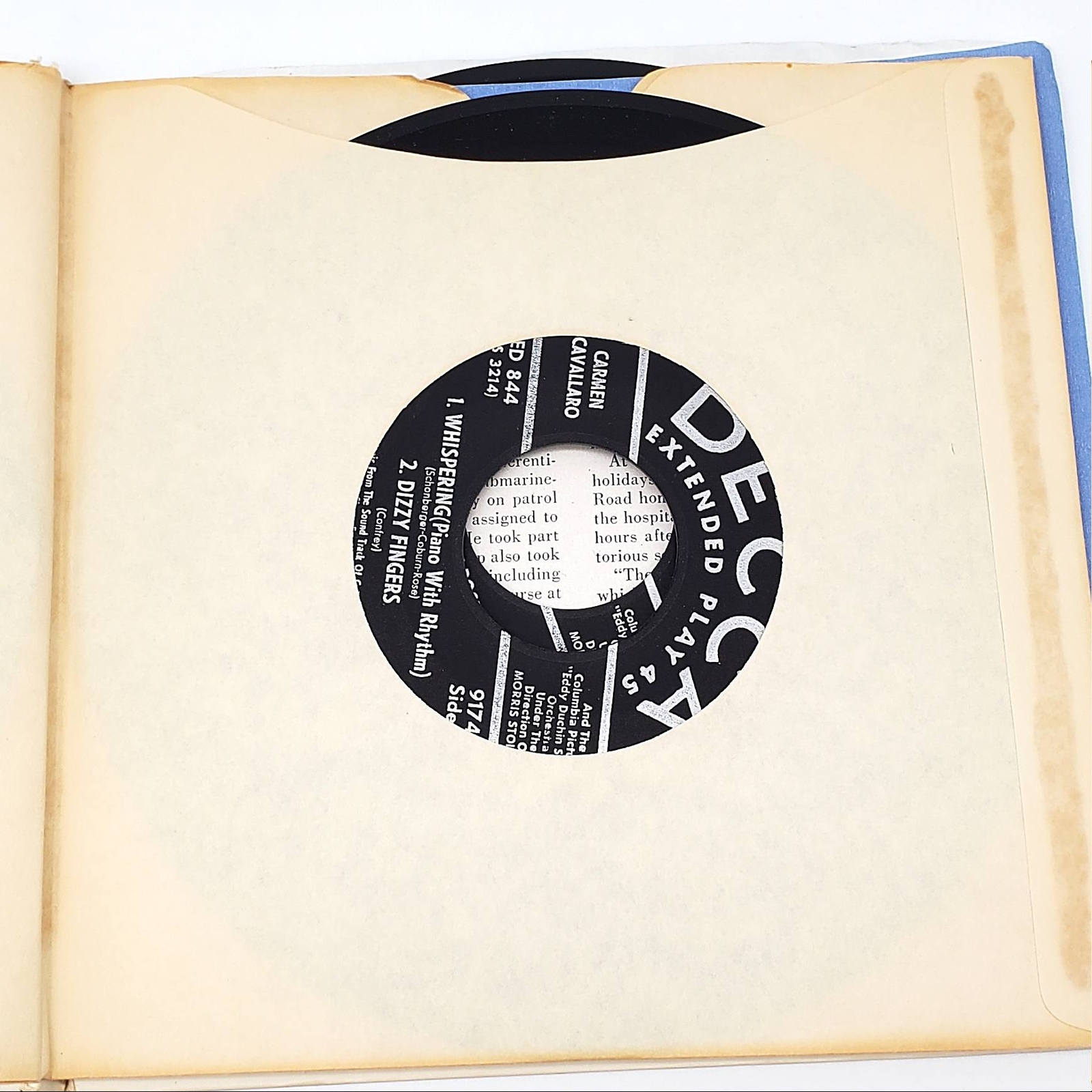 Carmen Cavallaro The Eddy Duchin Story 3x EP Record Decca 1956 ED 844