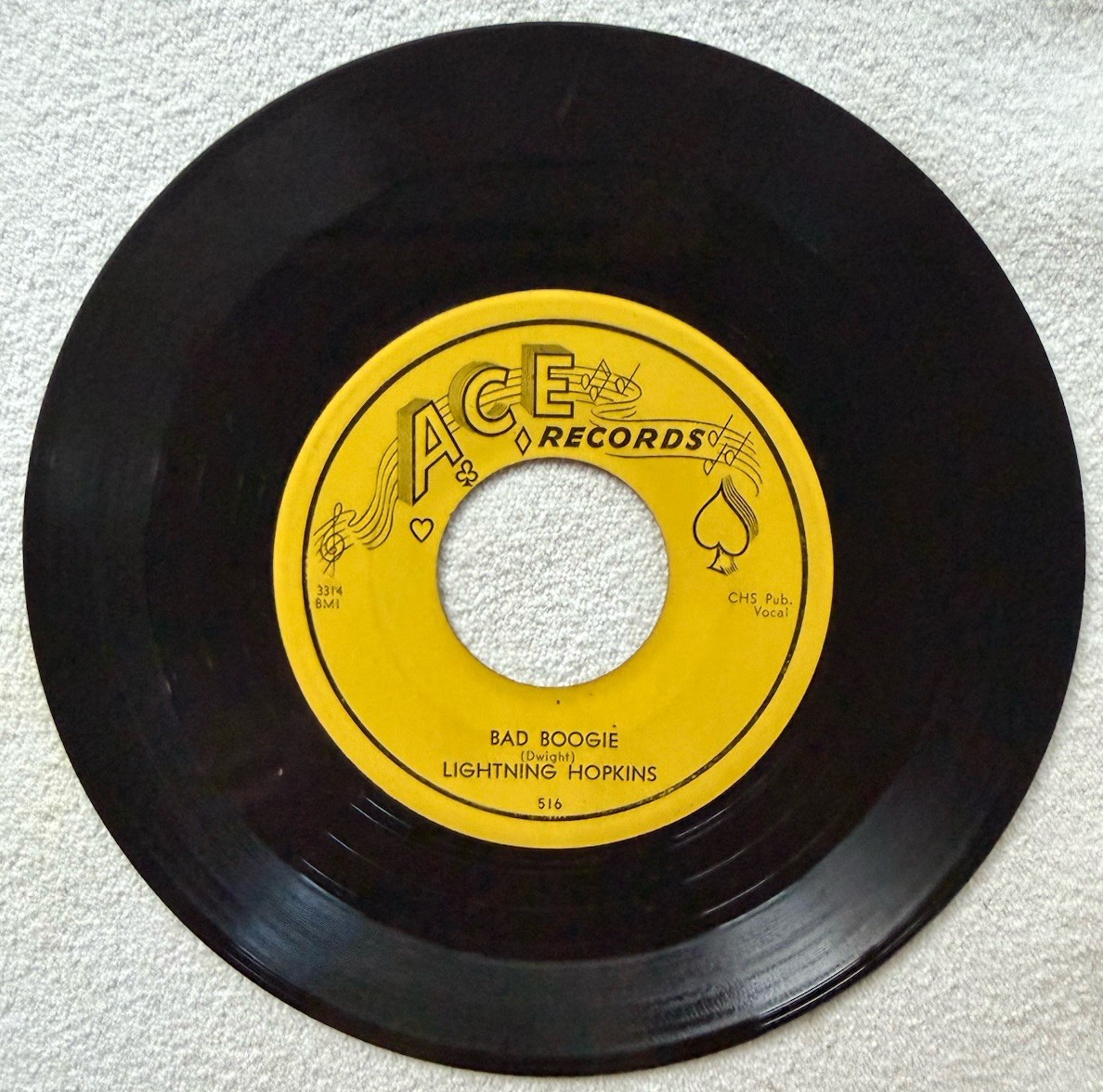 Lightning Hopkins on ACE 516 “Bad Boogie” rare blues 45 rpm record
