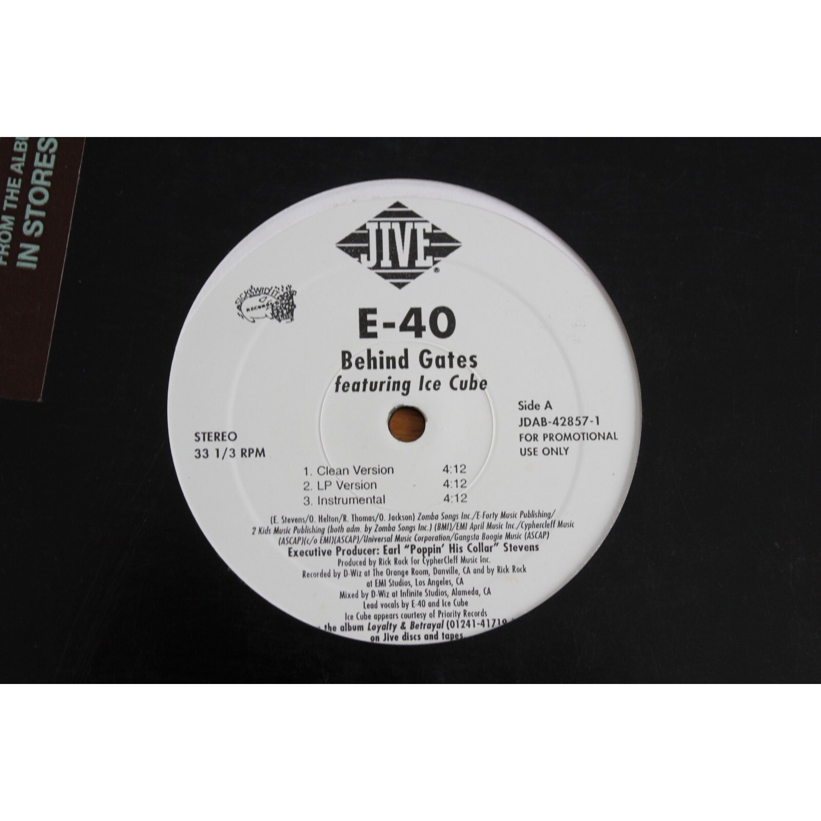 E-40 “BEHIND GATES / TO WHOM THIS MAY CONCERN” 12″ SINGLE VINYL VG JIVE PROMO