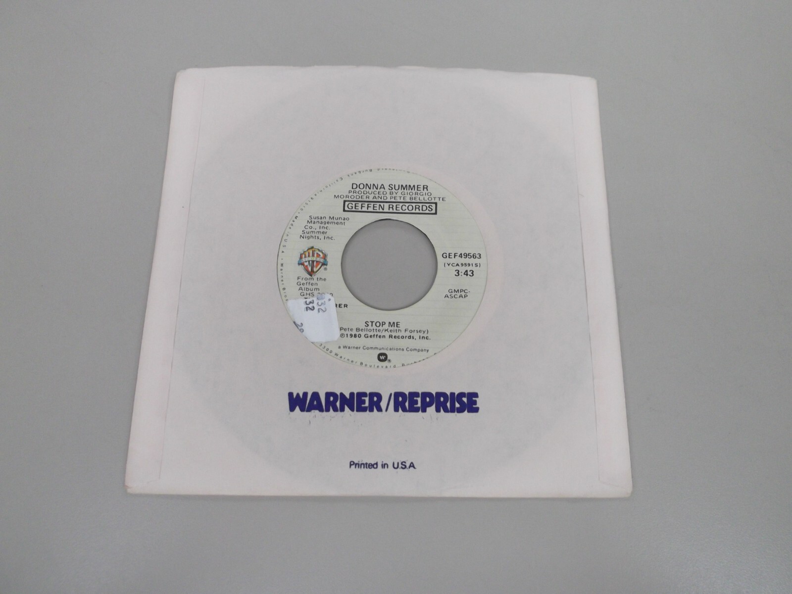 Donna Summer – The Wanderer / Stop Me – Geffen Records GEF49563 – EX