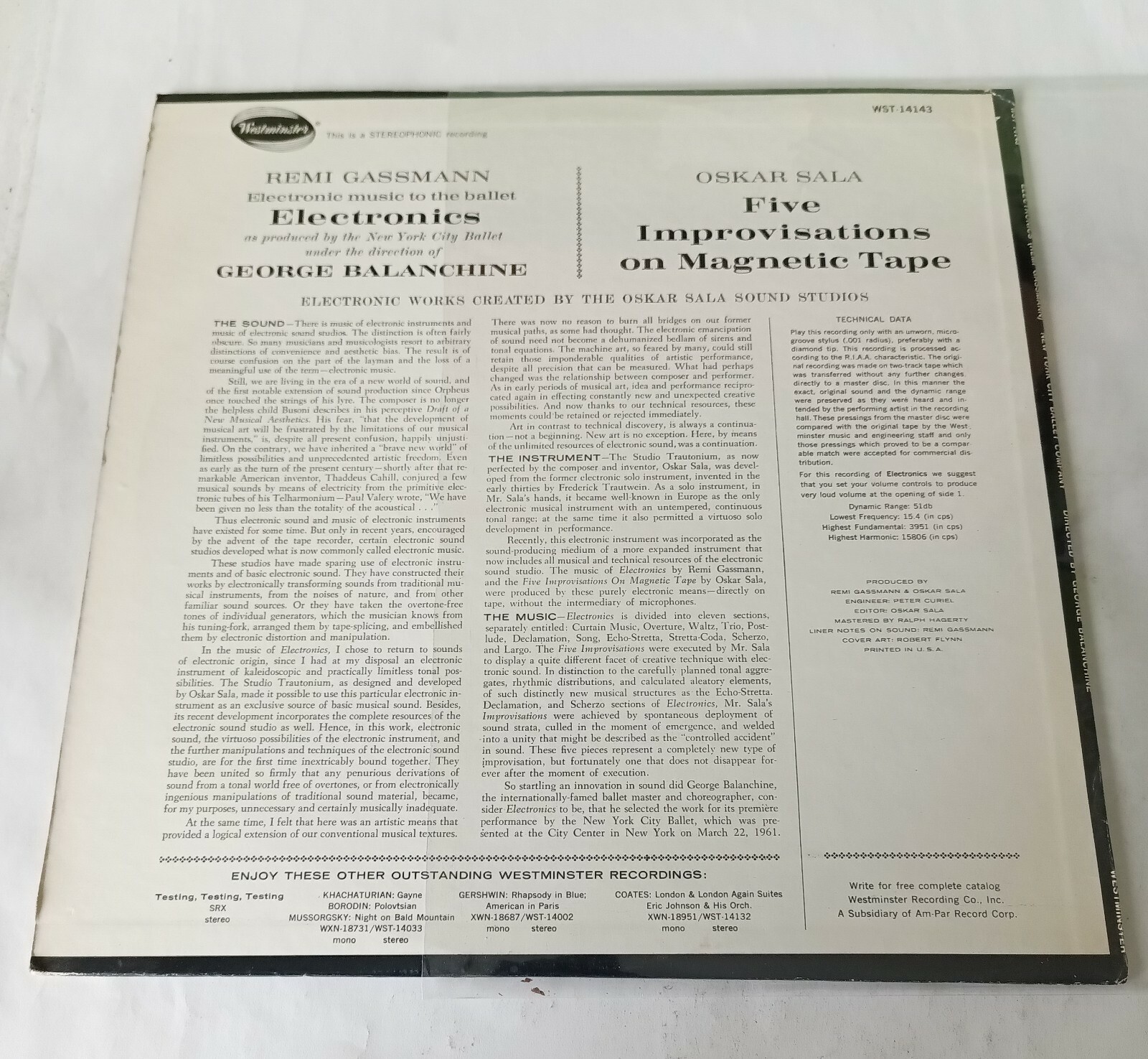 Remi Gassmann Oskar Sala Electronics 5 Improvisations Vinyl Lp 1969 EX/VG+