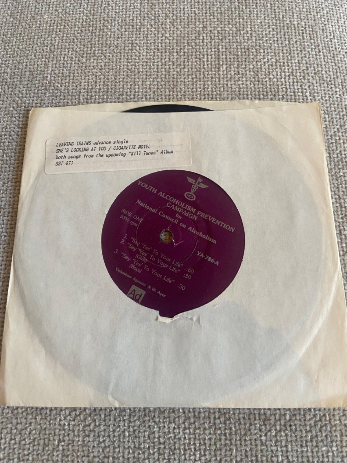 Youth Alcoholism Prevention Campaign 7″ PSA Ad Council YA-786 Spoken Word