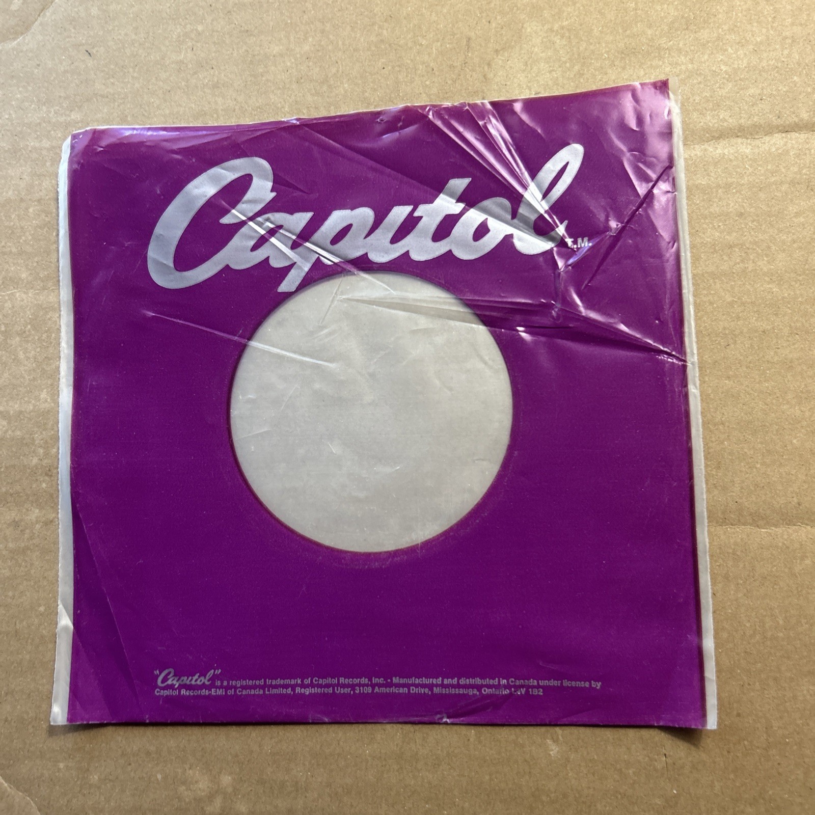 1 Company Sleeve Only Capitol Records Purple Plastic No Hole ADD SHIP .10 CENTS