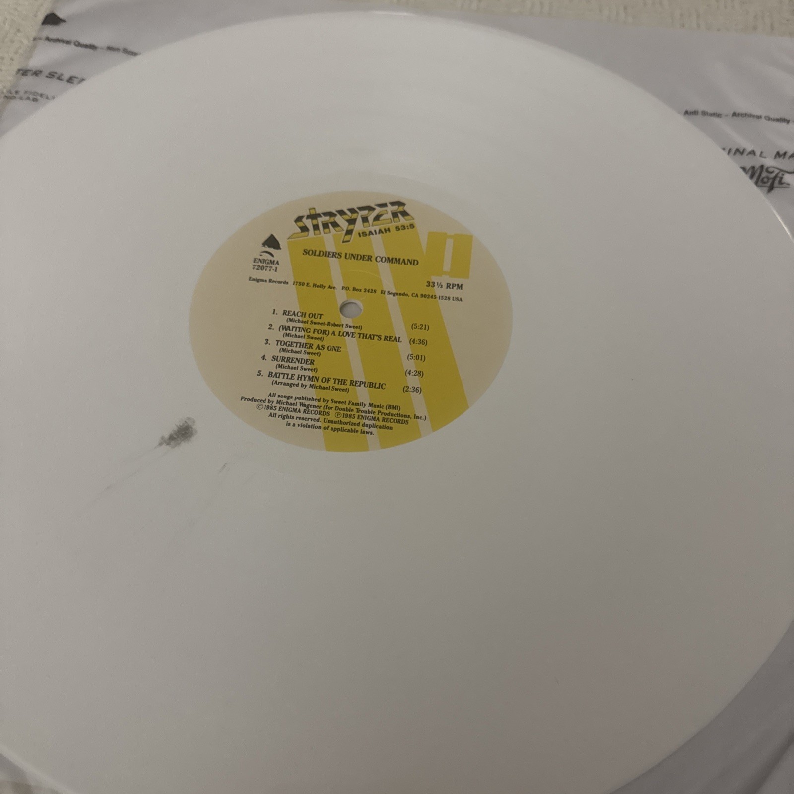 Stryper Soldiers Under Command LP Limited Edition White Vinyl 1985 1st Press
