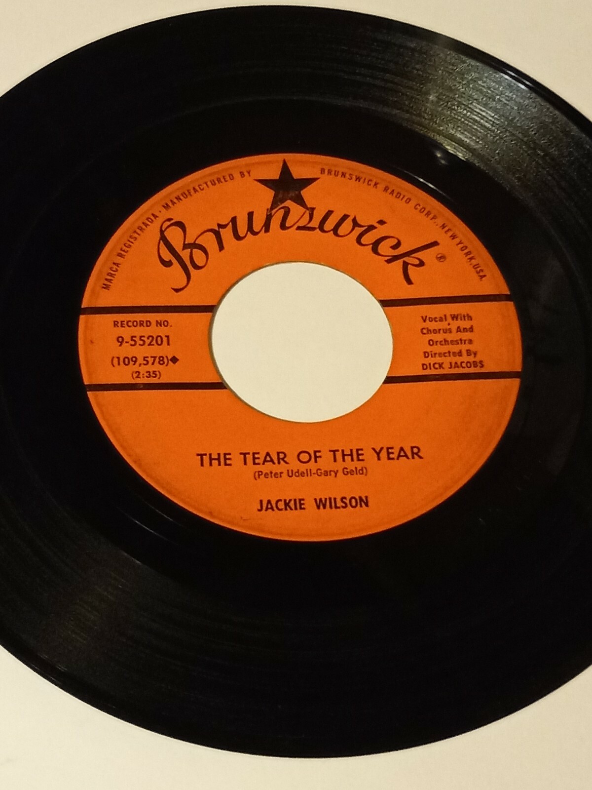 JACKIE WILSON 45 VINYL RECORD , THE TEAR OF THE YEAR/MY EMPTY ARMS D 46