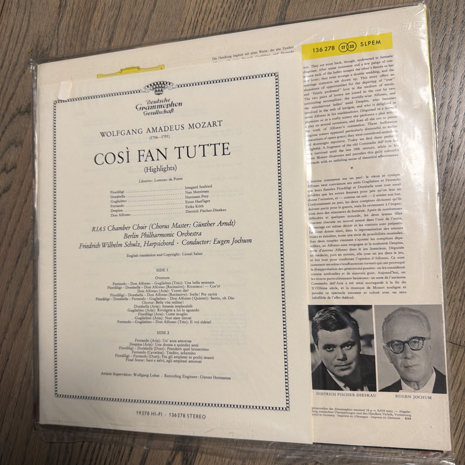 Mozart’s Cosi Fan Tutte – Deutsche Grammophon 136278 33 RPM Stereo 1964 Sealed