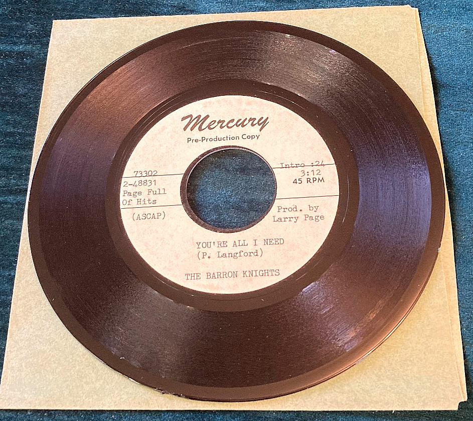 The Barron Knights: You’re All I Need one sided acetate 45 garage VG+