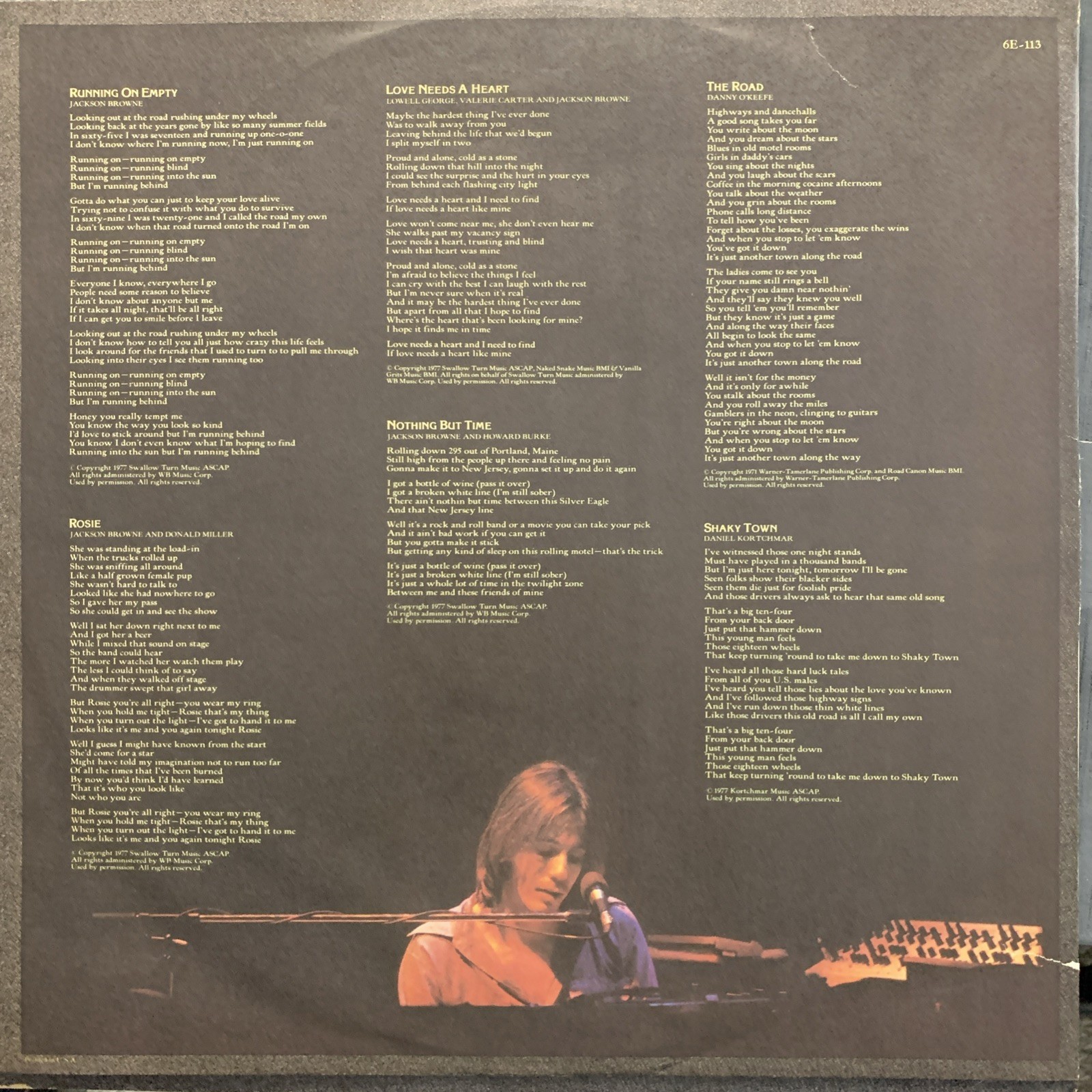 Jackson Browne – Running on Empty Vinyl LP VG+ FULLY TESTED