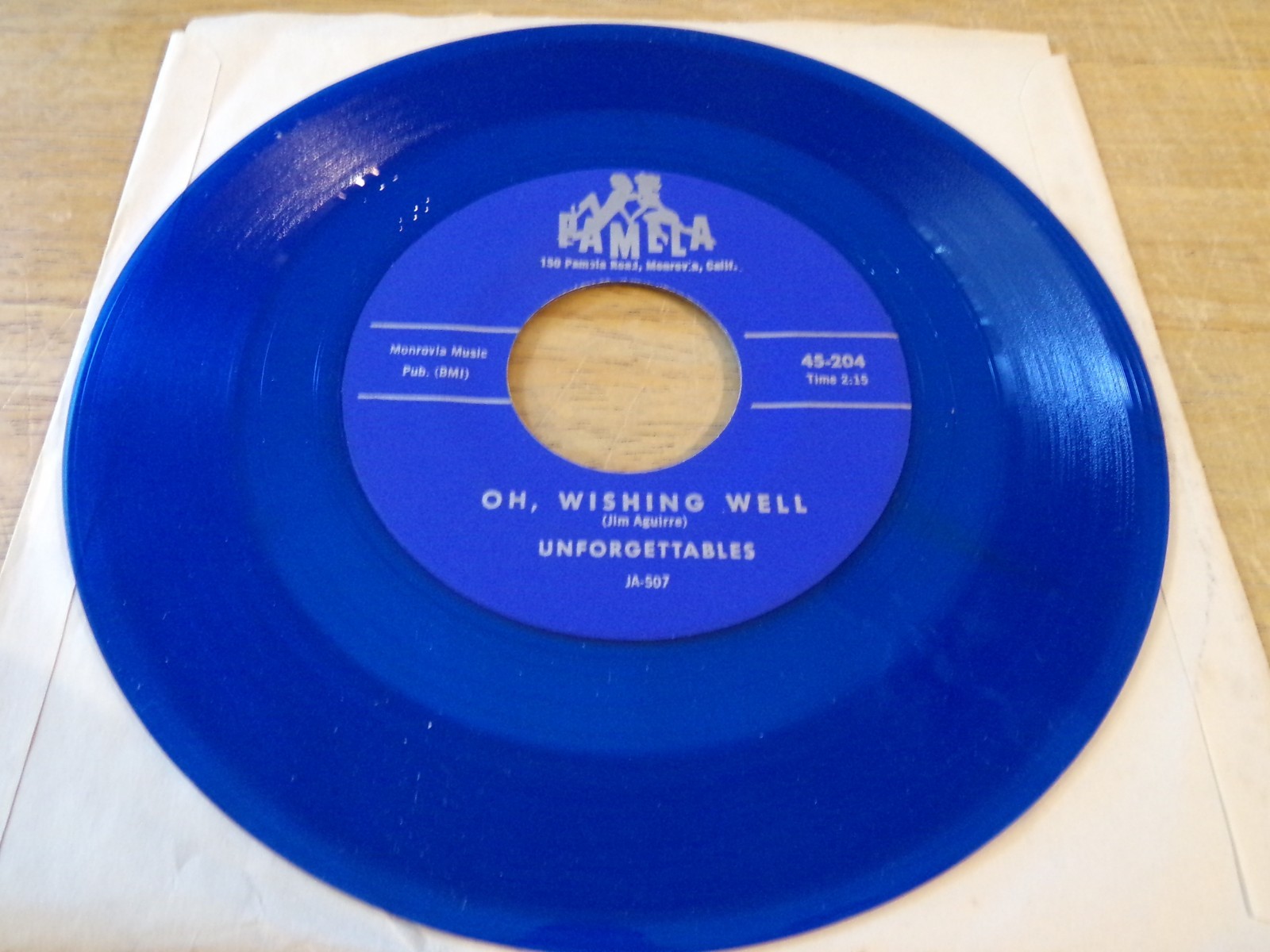 Unforgettables 45 – Oh, Wishing Well -Pamela 45-204 Blue vinyl Blue label repro