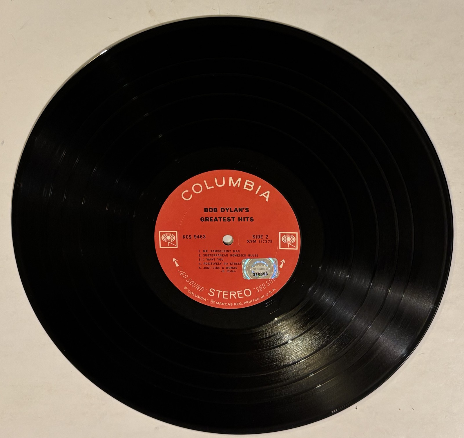 Bob Dylan’s Greatest Hits LP Vinyl Record 360 Sound KCS 9463 Stereo Vintage NM t
