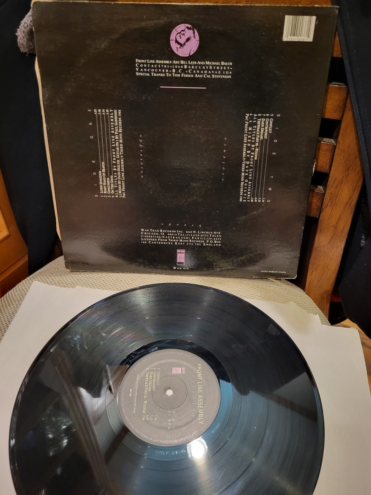 Front Line Assembly Corrosion LP Wax Trax WAX 038 NM Vinyl VG Cover 1988