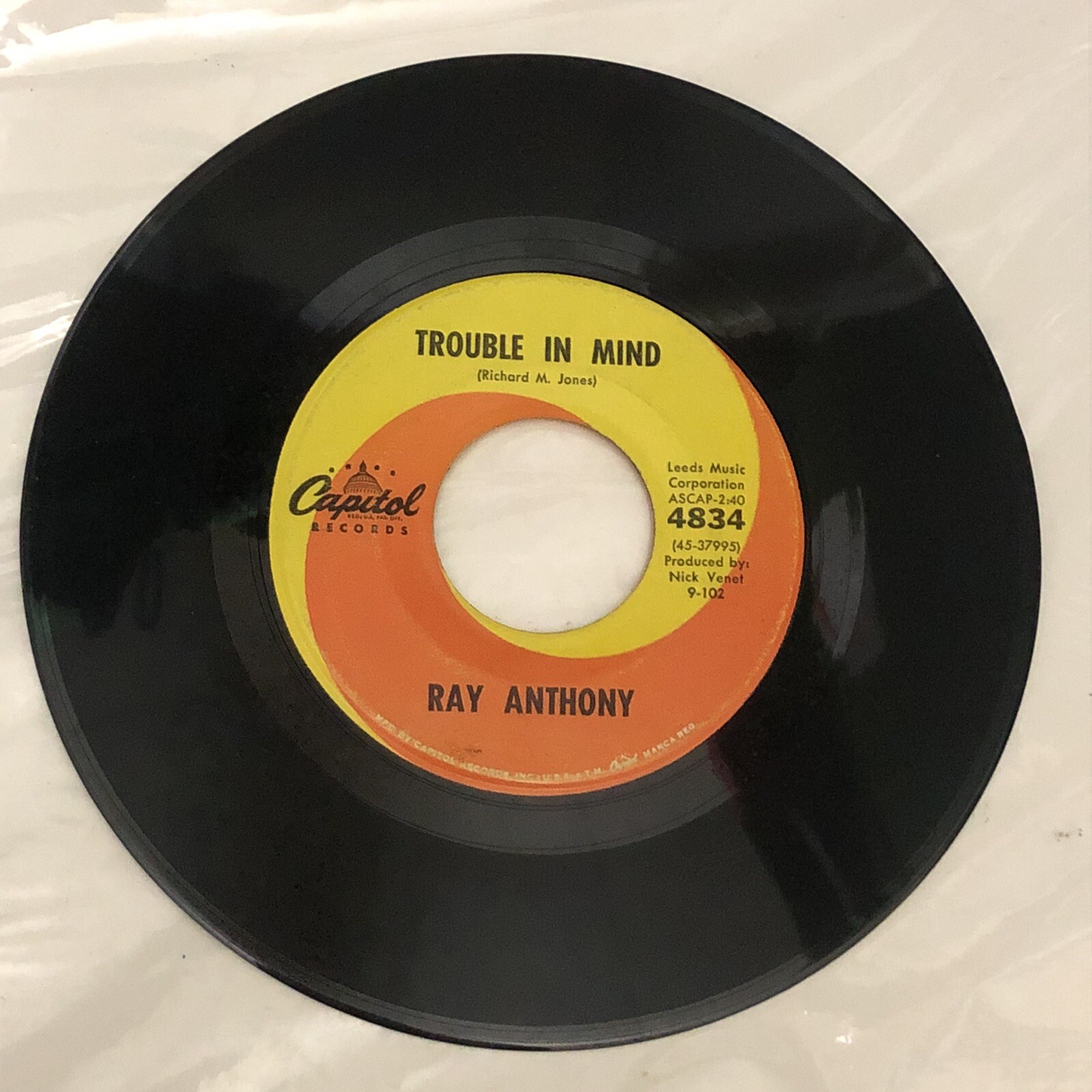 Ray Anthony Trouble In Mind Record 45 Vinyl Capitol Records