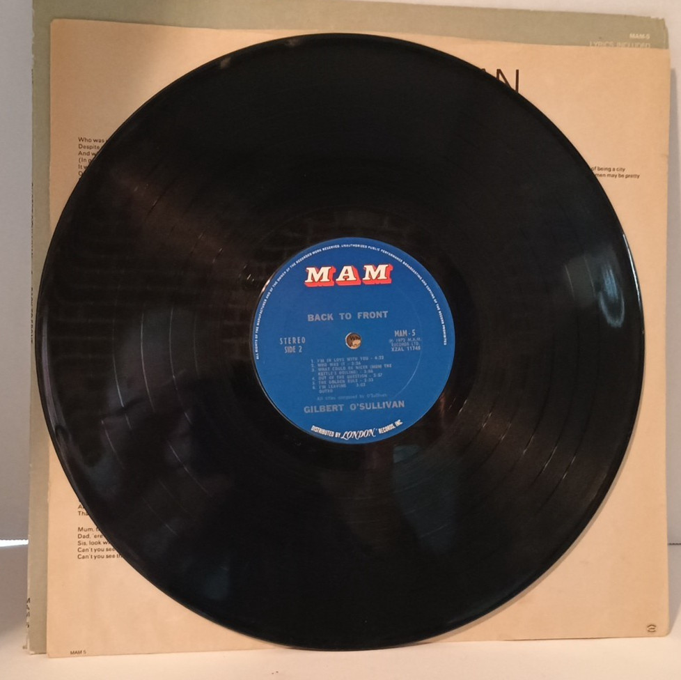 Gilbert O’Sullivan Back To Front Record 33 RPM Vinyl LP MAM withLyrics