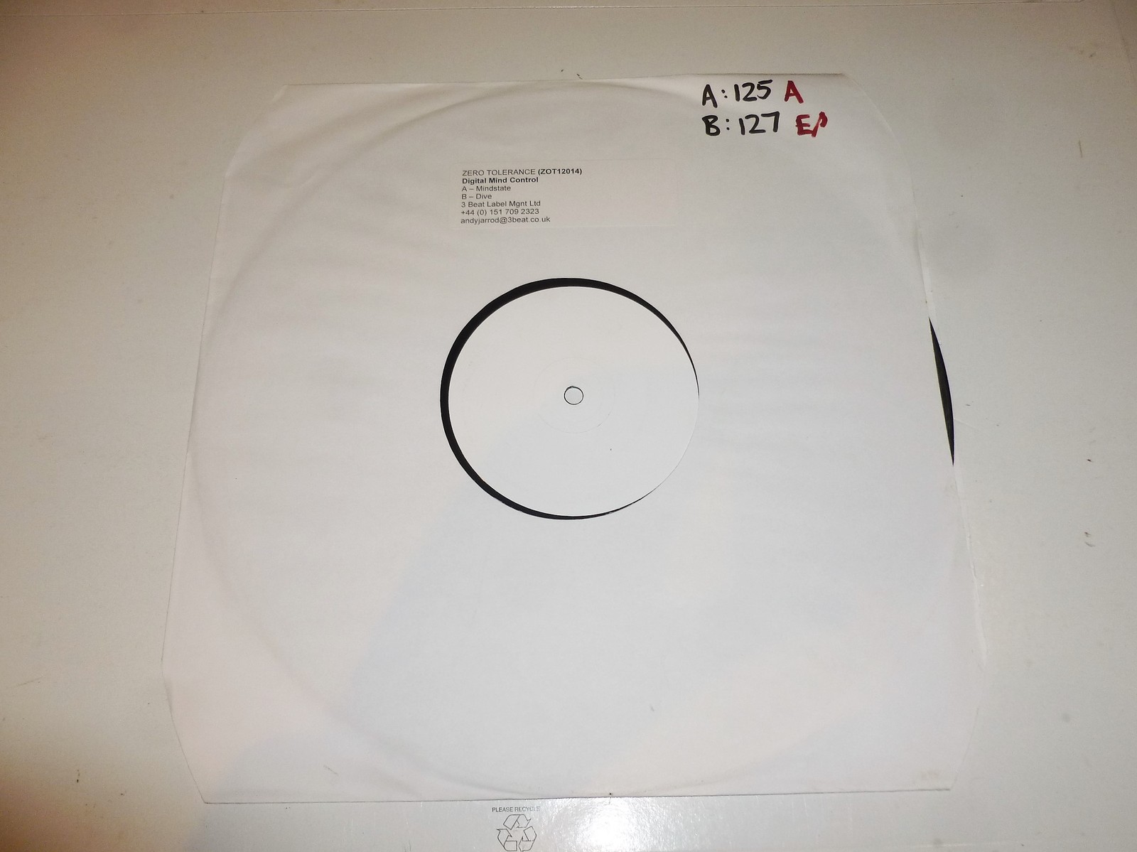 DIGITAL MIND CONTROL – Mindstate – UK 2-track 12″ Single – DJ Promo White Label