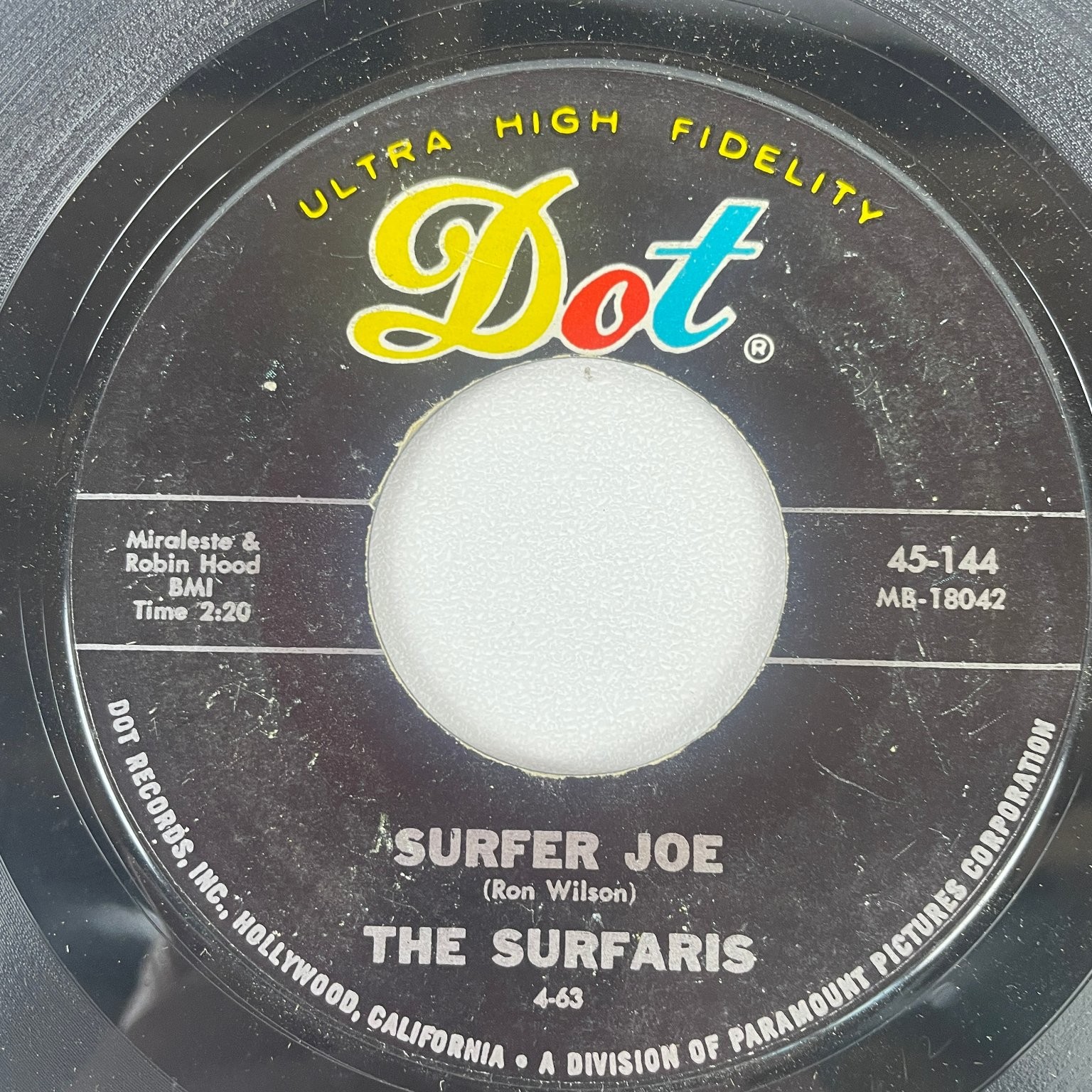 The Surfaris – Wipe Out / Surfer Joe 7″ Single 1963 Dot Records Surf Rock 45 RPM