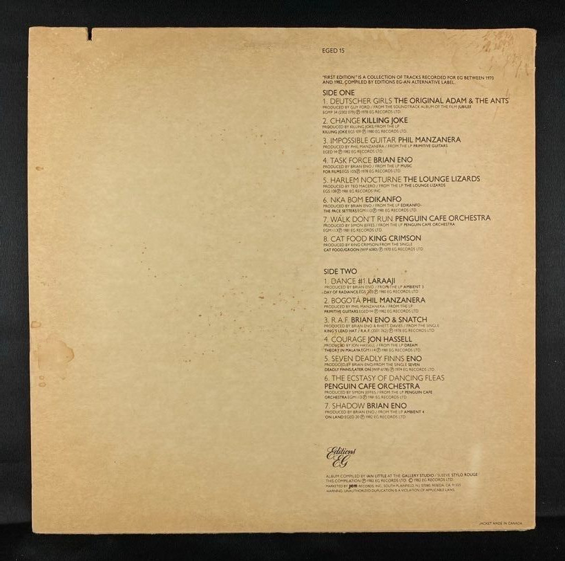 First Edition EG vinyl record LP King Crimson Brian Eno Killing Joke, NM