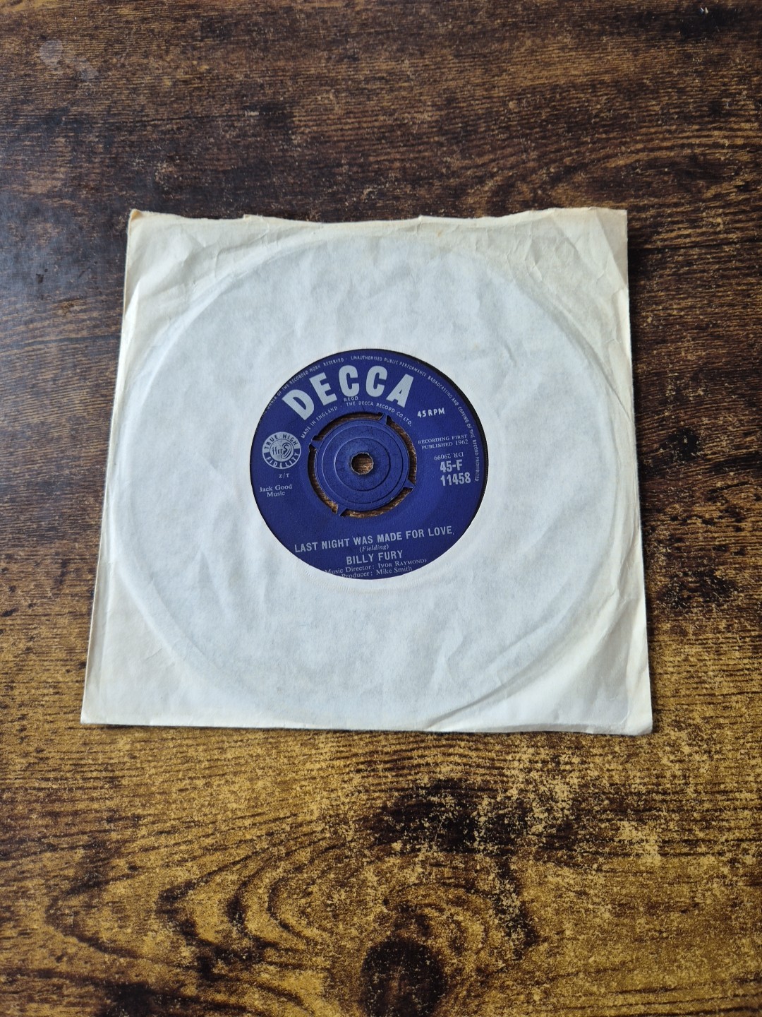 Billy Fury – Last Night Was Made For Love – 7″ 45rpm – Decca – UK – 1962 – VG+