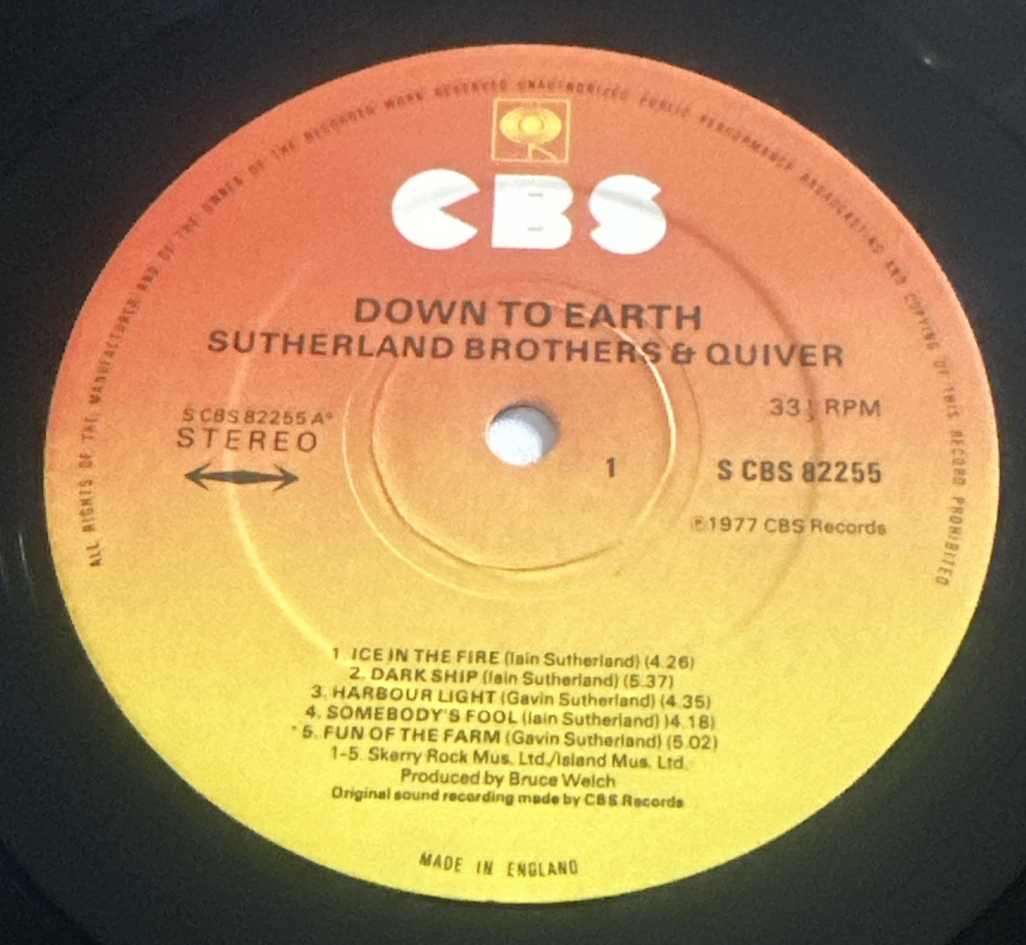 Sutherland Brothers & Quiver-Down To Earth 12″Vinyl LP With Insert NM / VG+