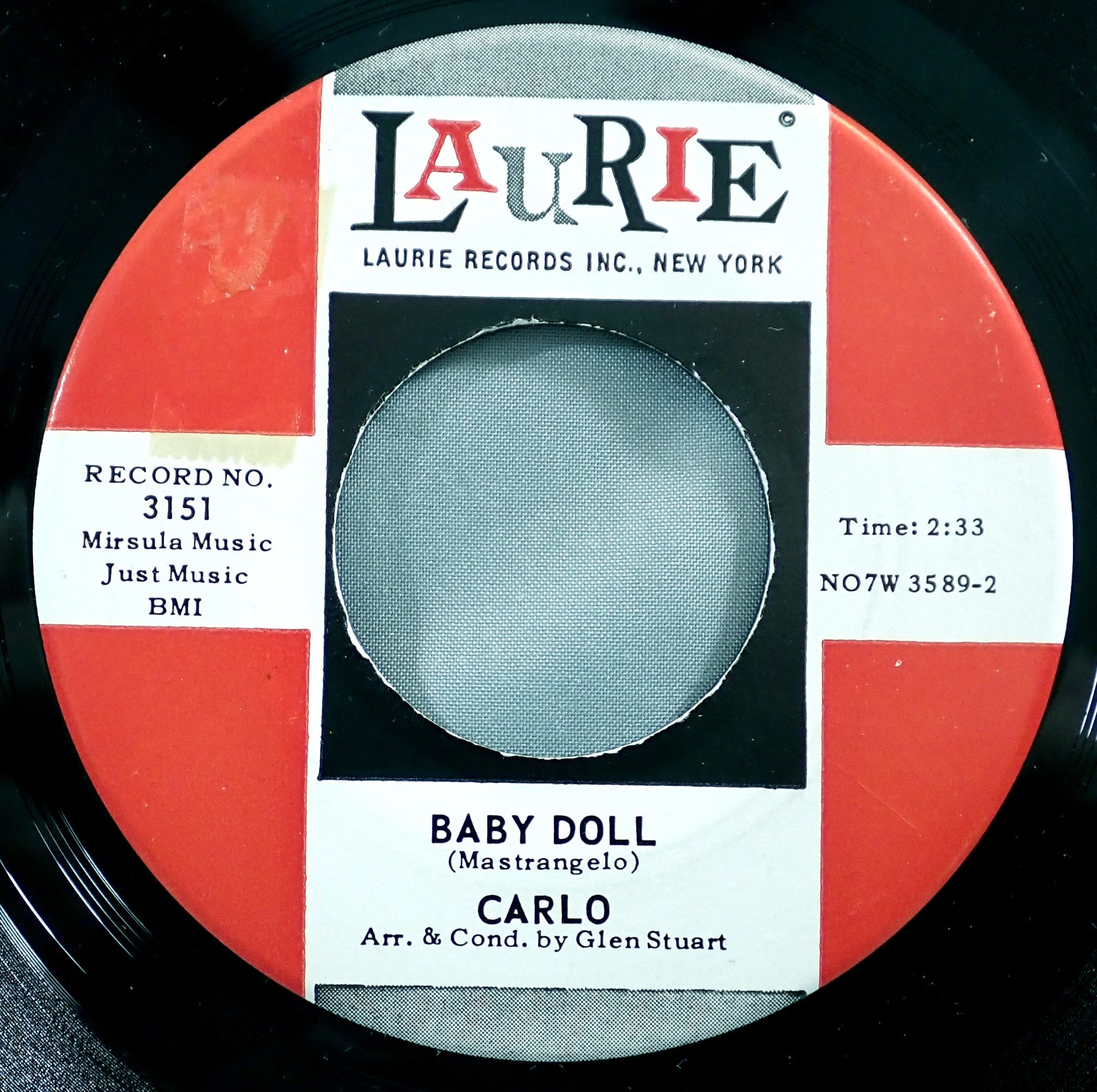 HEAR IT 60’s Doo-Wop 45 rpm record Carlo (of the Belmonts) “Baby Doll” from 1962