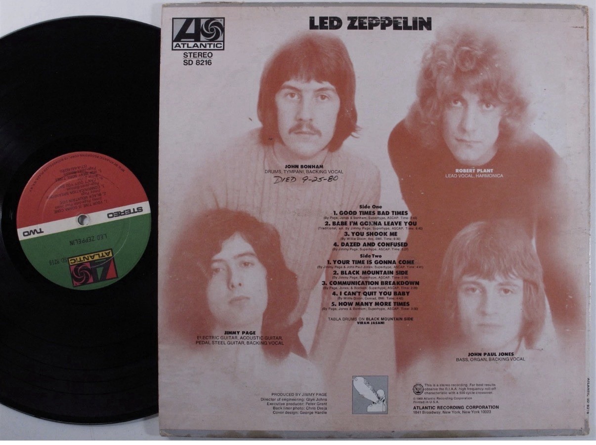 1970s LED ZEPPELIN Self Titled Debut Album US Pressing ATLANTIC SD-8216 LP