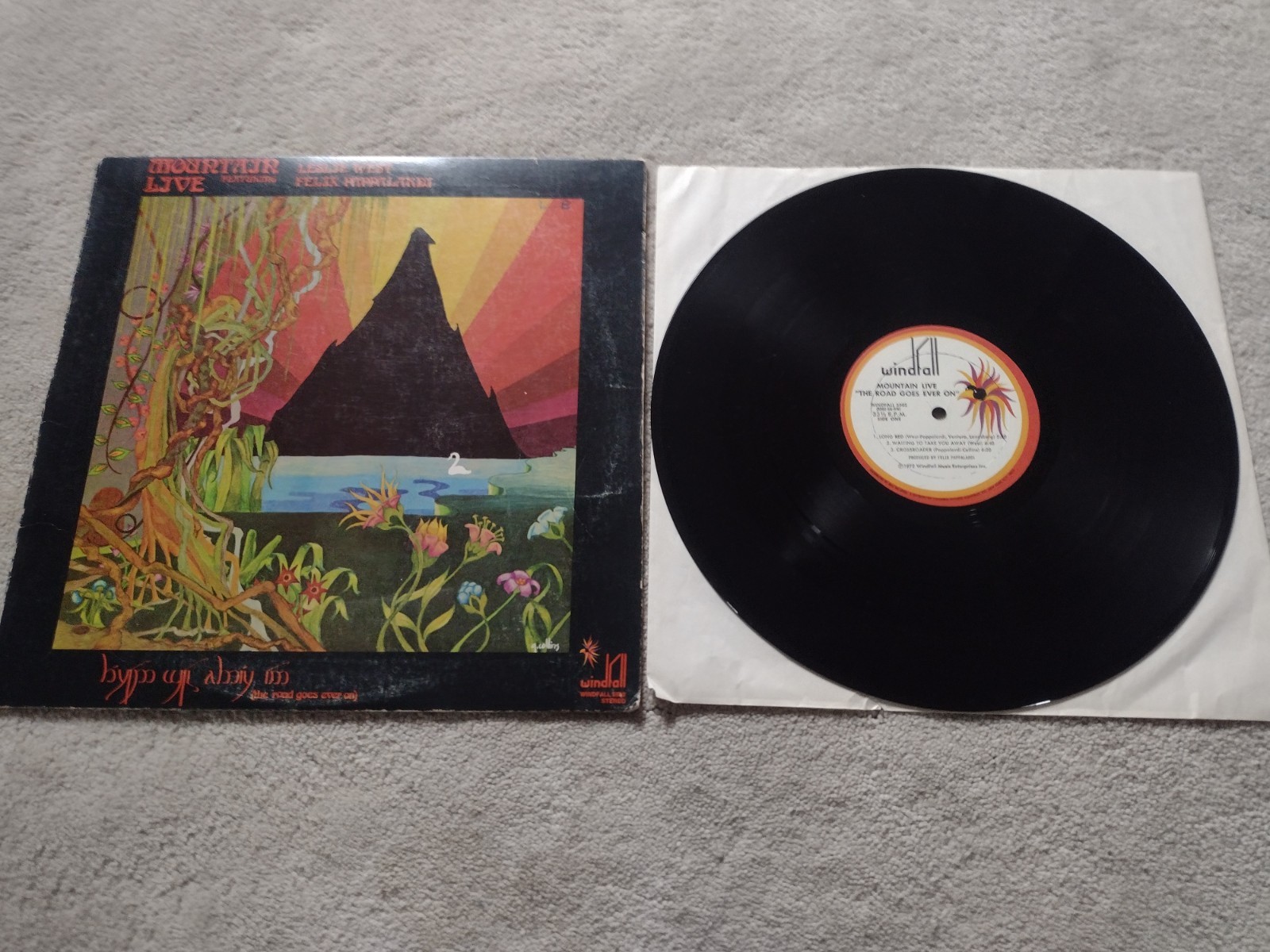 MOUNTAIN lp LIVE THE ROAD GOES EVER ON Leslie West 1972 WINDFALL 5502 Bell VG