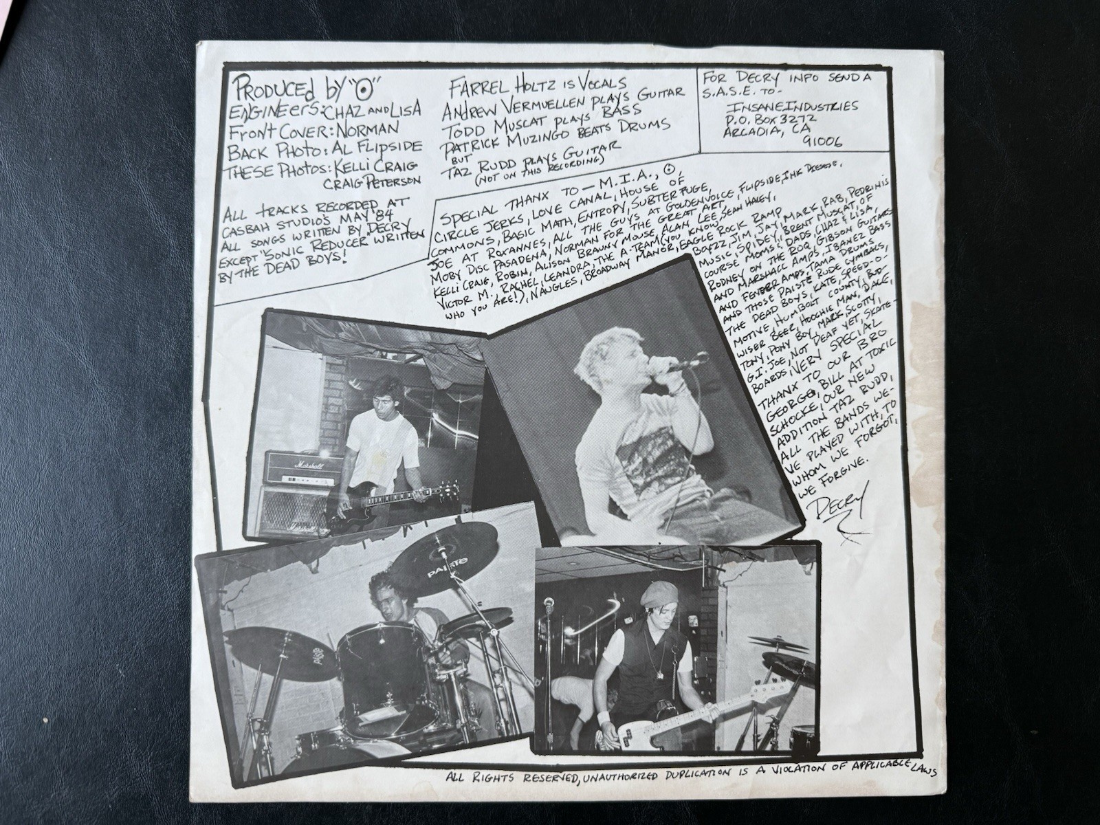Decry “Falling” Toxic Shock – Original Press – Hardcore LP 1985