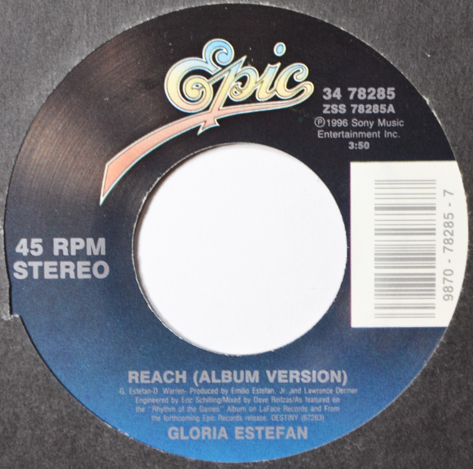 Gloria Estefan Reach Dance R&B Latin Pop Jukebox Strip & EX+ 45 7″ Vinyl xxx