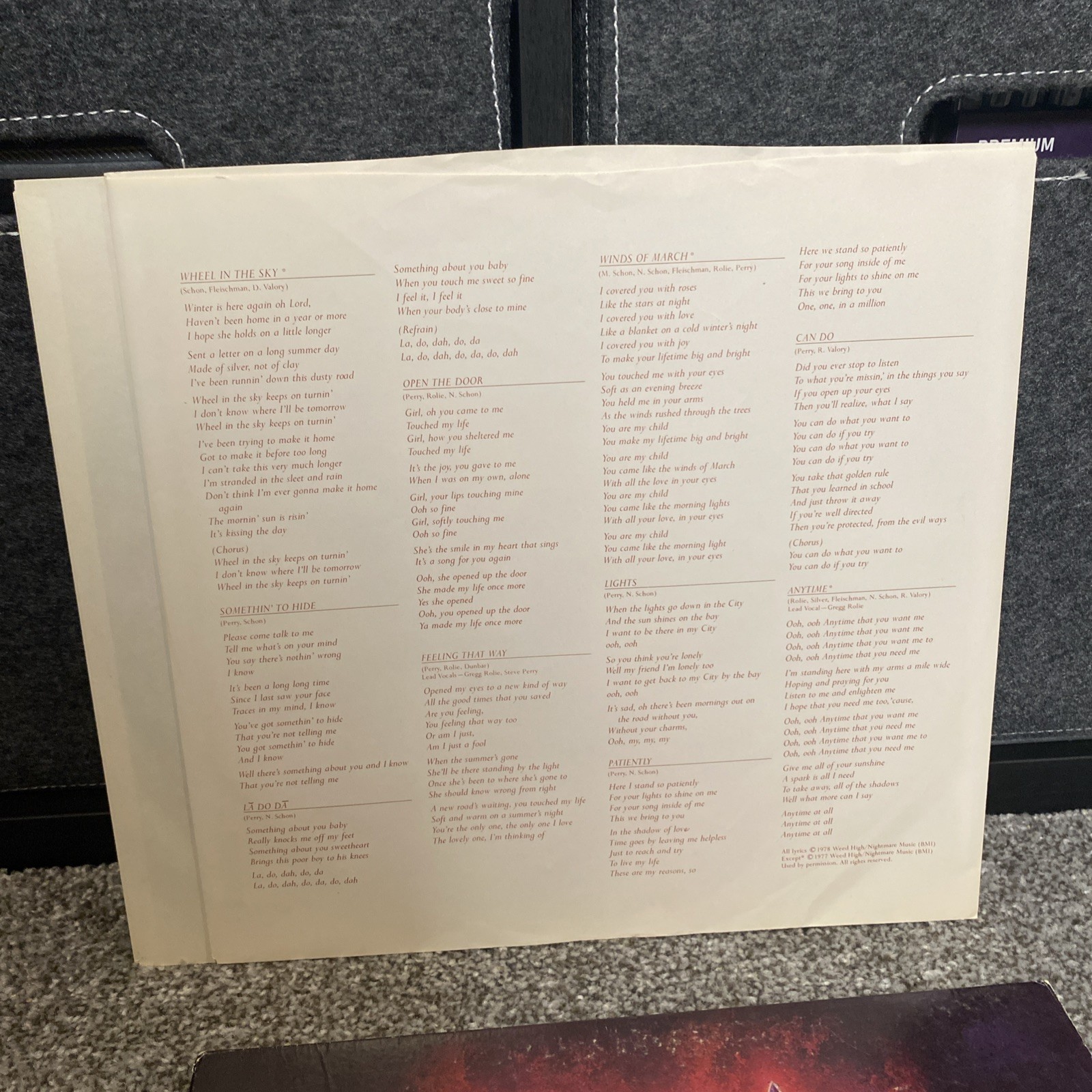 Journey Infinity Vinyl LP Record JC 34912 Original Lyric Inner Sleeve 1978 Rock