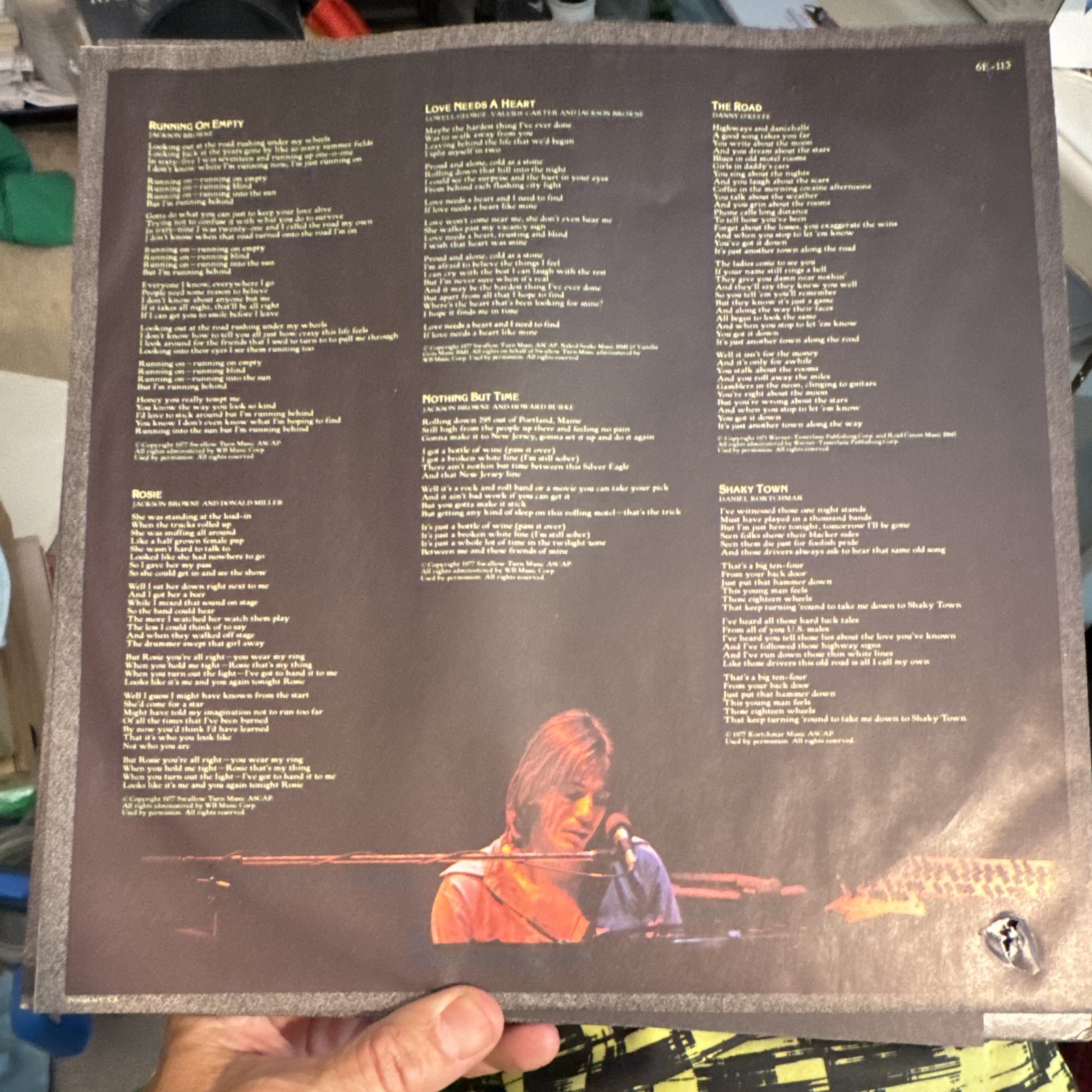 Jackson Browne Running On Empty 12″ Vinyl LP 1977 Asylum 6E-113 Rock Black