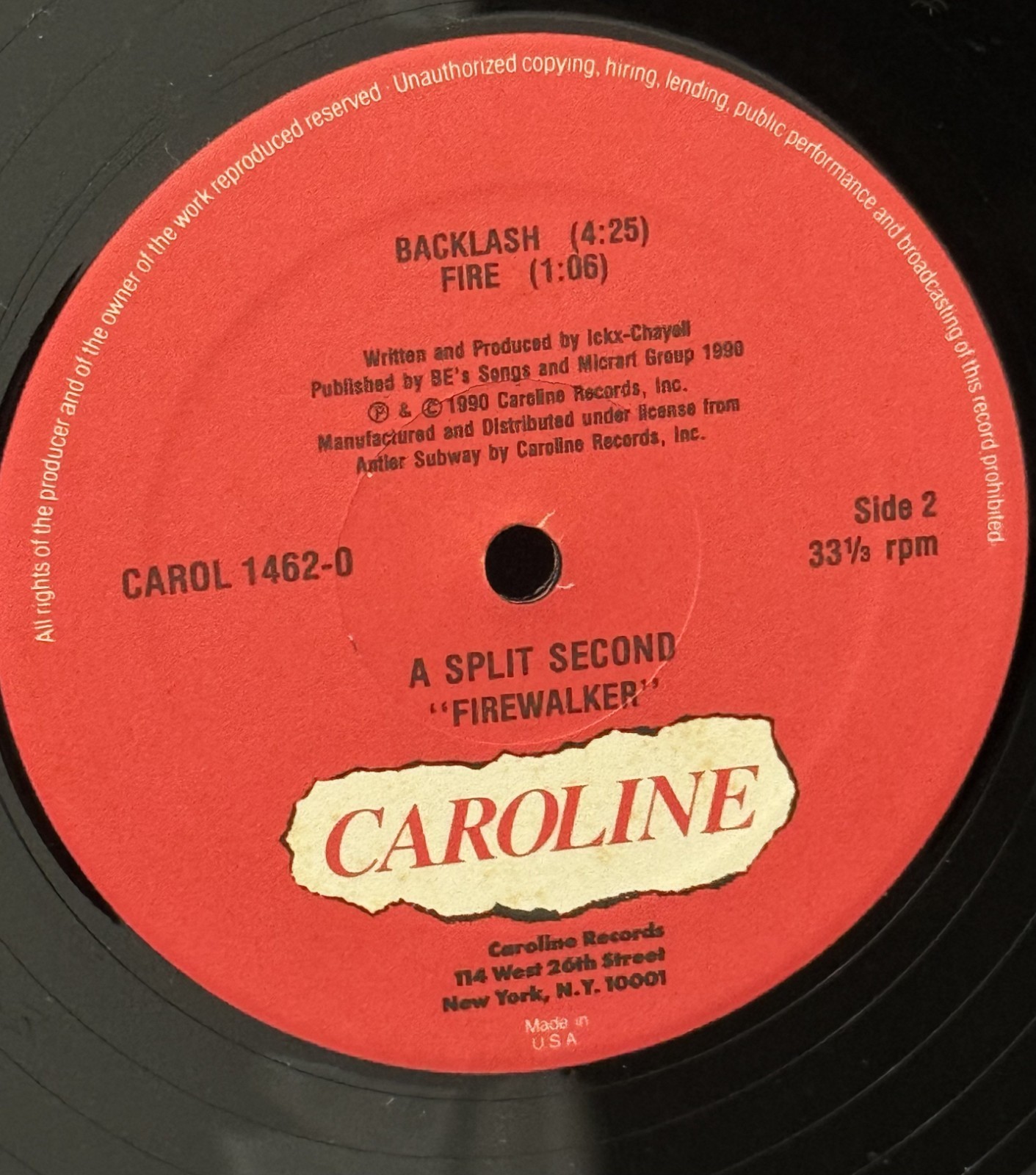 A Split-Second – Firewalker 12″ VG+/G+ 1990 Caroline Industrial EBM Rave