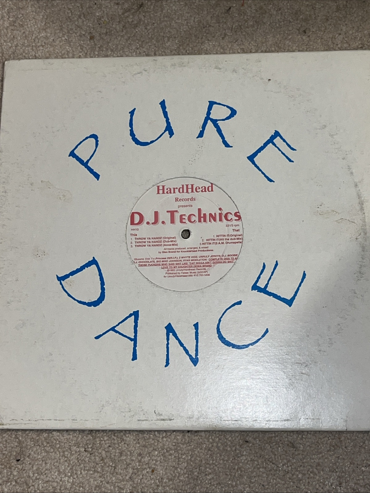 D.J. Technics* – Throw Ya Handz 12” Vinyl RARE Baltimore Club RANDOM RAP Hip Hop