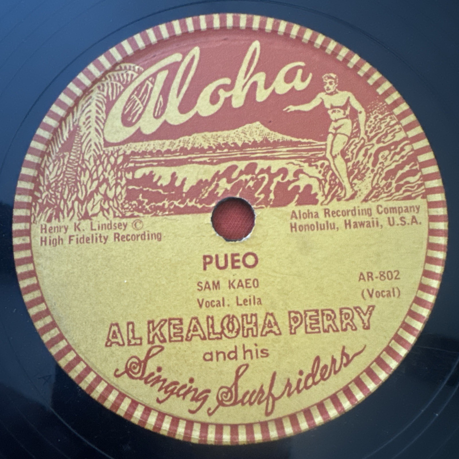 ALKEALOHA PERRY & HIS SINGING SEA SURFERS Pueo / Twilight in Hawaii ALOHA 78rpm