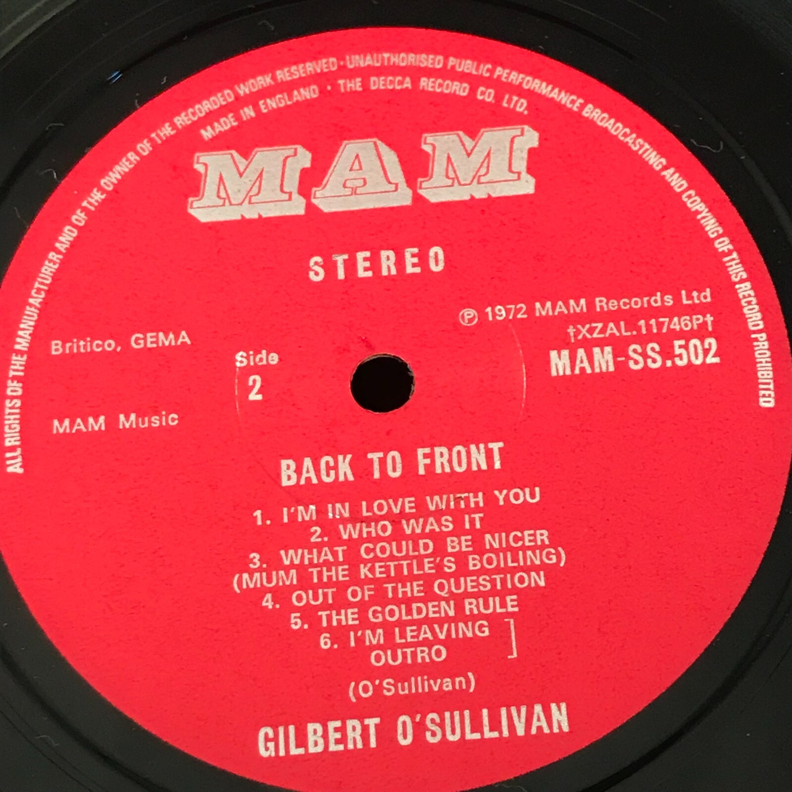 GILBERT O’SULLIVAN Back To Front 1972 UK vinyl + Insert poster Clair original C