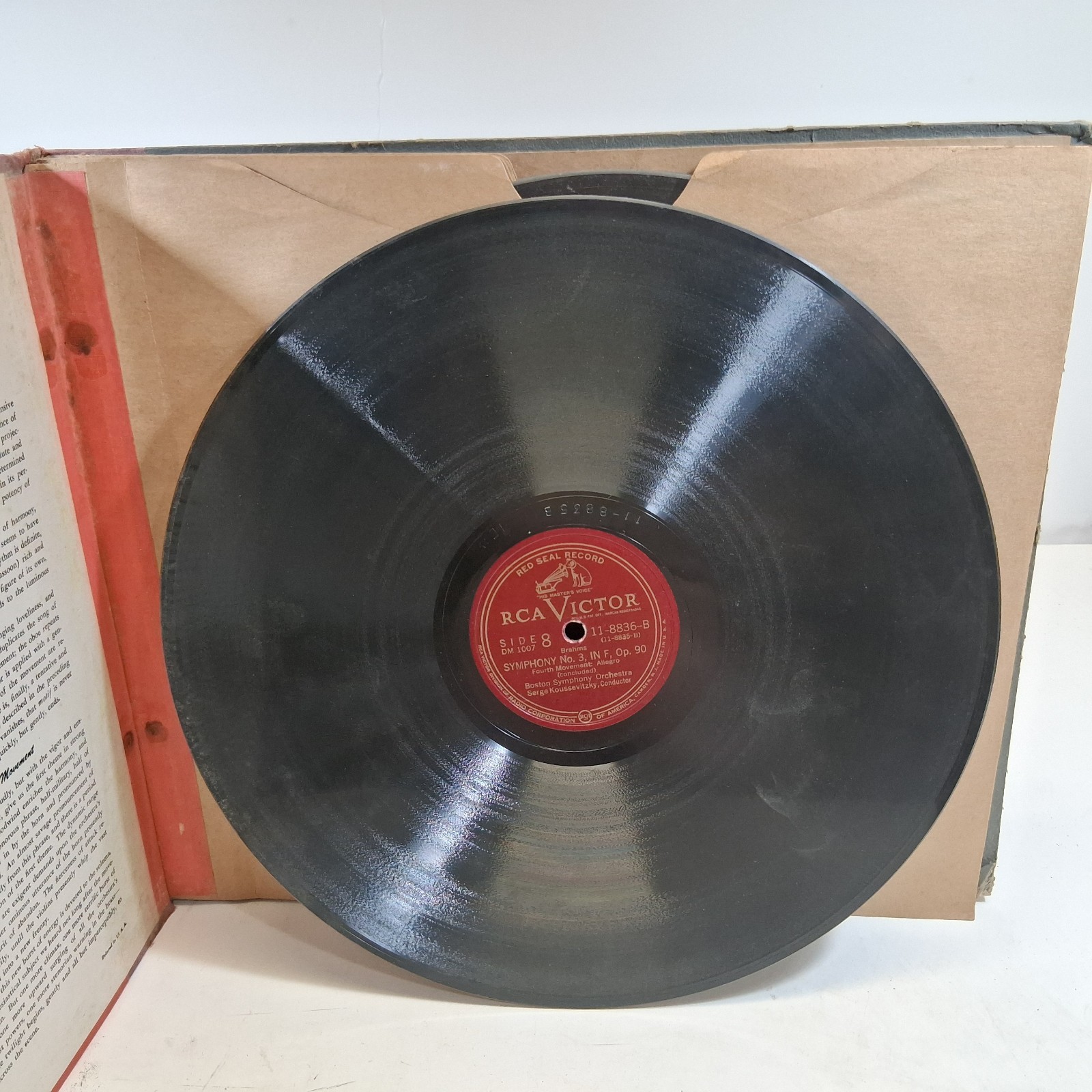 Brahms Symphony No 3 In F, Op.90 Record Vinyl 78RPM 12″ LP DM1007 Koussevitzky
