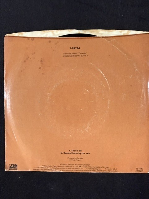 Genesis~That’s All/Second Home By the Sea 7″ 45 w Pic. Slv. 1983 Atlantic VG/VG