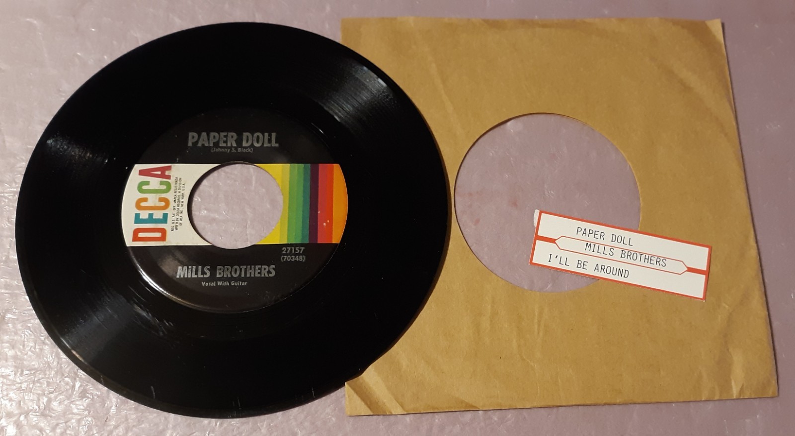 Mills Brothers Paper Doll/I’ll Be Around by Decca Records 7″ Vinyl Record 45rpm