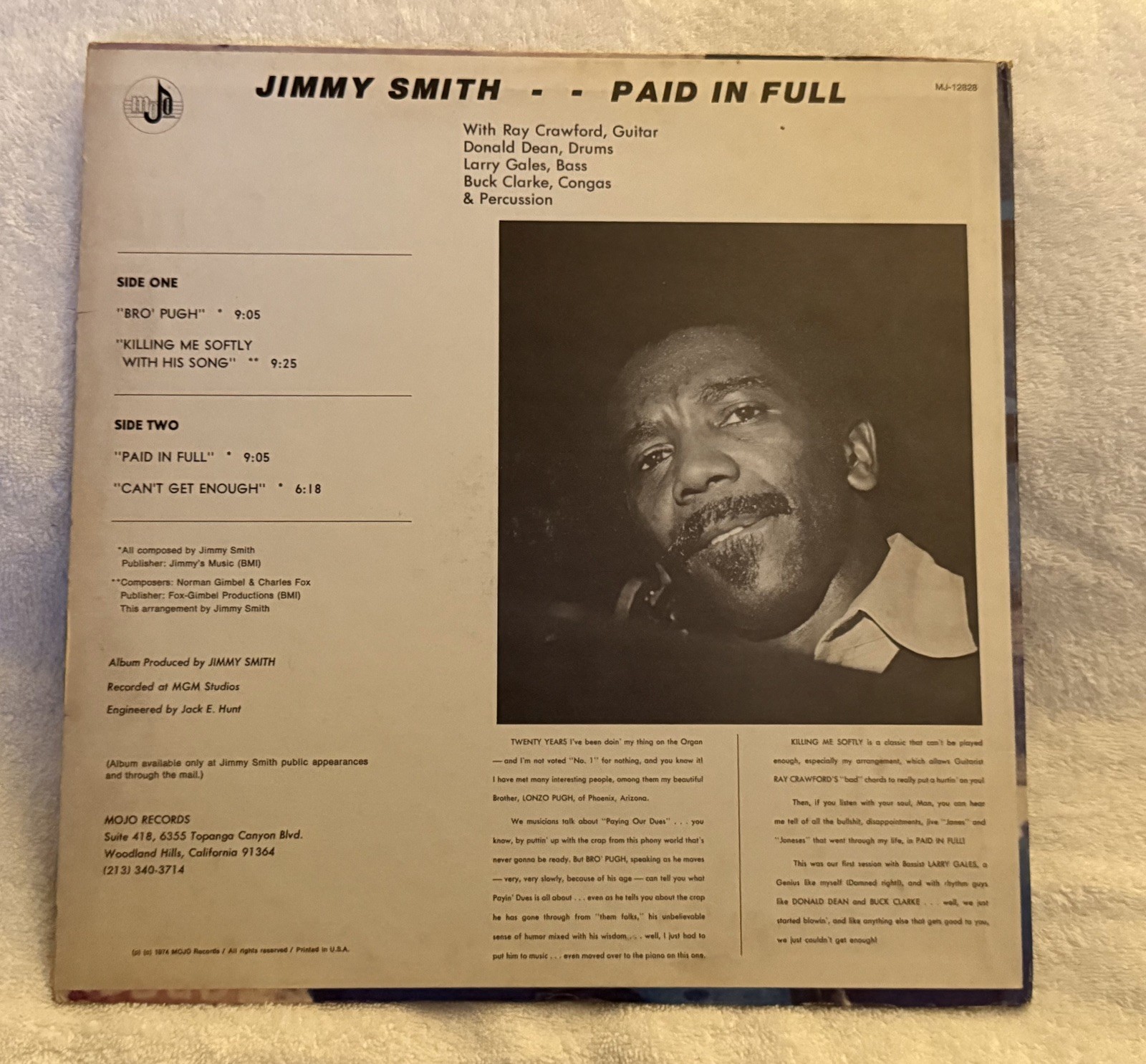 Jimmy Smith – Paid in Full – Mojo MJ-12828 LP Vinyl Record Album 1974
