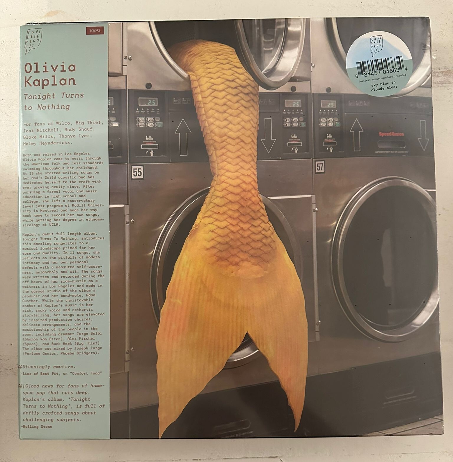 OLIVIA KAPLAN –TONIGHT TURNS TO NOTHING -SKY BLUE in CLOUDY CLEAR VINYL NEW -A16