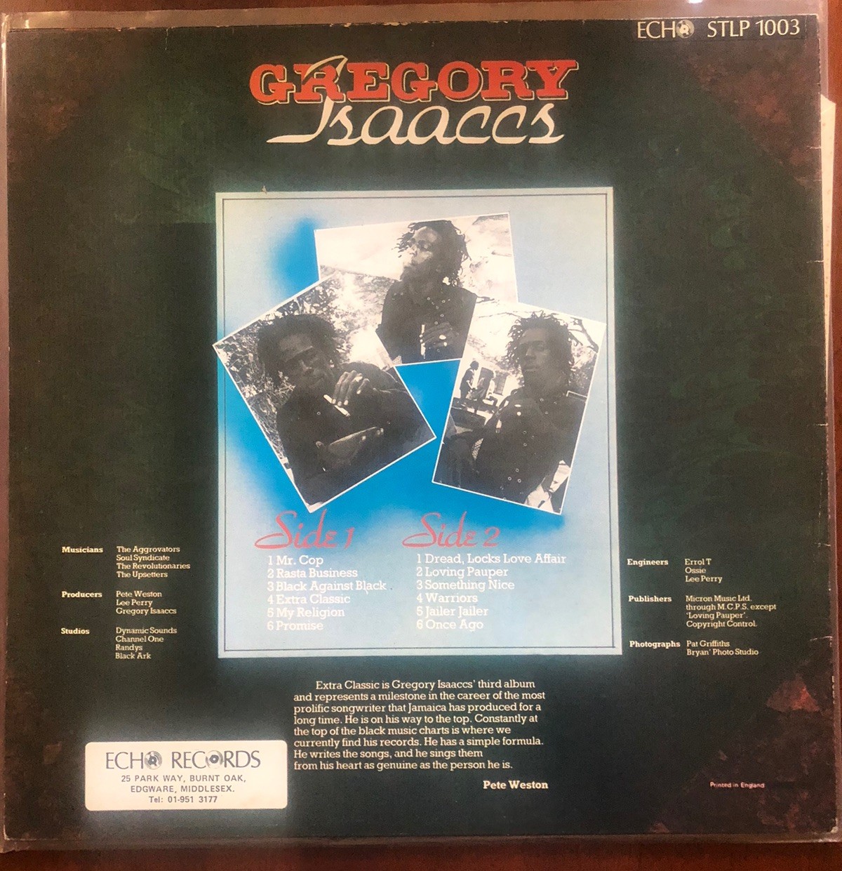 Gregory Isaacs – Extra Classic – Vinyl LP Record 1980 UK on Echo Roots Reggae