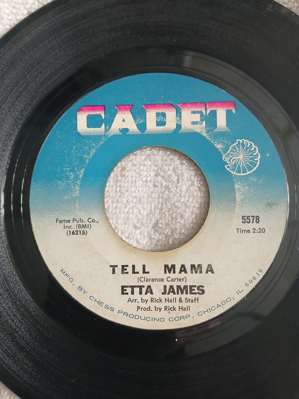 Rare: Etta James “I’d Rather Go Blind/Tell Mama” EXCELLENT An 8.7 Cadet 45 #5578